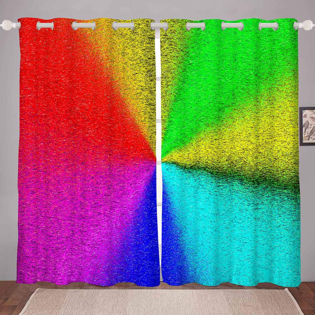Boho Tie Dye Window Curtains 52x84 Inches - Rainbow Swirl Glitter Drapes for Bedroom & Living Room | Hippie Psychedelic Room Decor for Kids & Adults | Bright Colorful Window Treatments (Set of 2 Panels) - Perfect for Nursery, Dorm, or Festival Themed Spaces