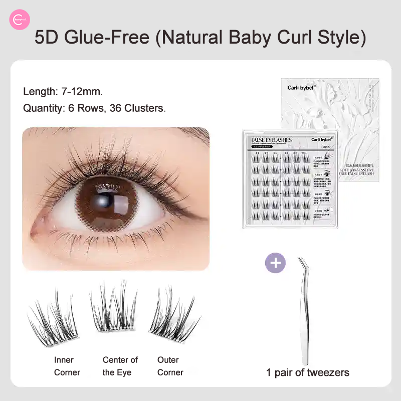 CARLI BYBEL 5D Baby Curl Self-Adhesive False Eyelashes - Natural Wispy Lashes for Everyday Wear & Special Occasions