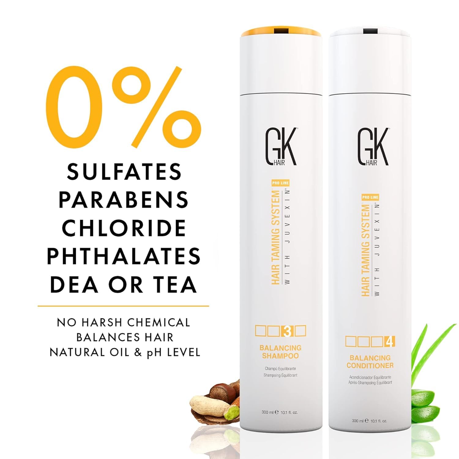 GK Hair Balancing Keratin Shampoo & Conditioner Set (300ml) with Free 10ml Argan Oil Serum - Sulfate Free, Paraben Free for Oily Hair & Scalp - pH Balancing Hair Care for Daily Use & Salon-Quality Results