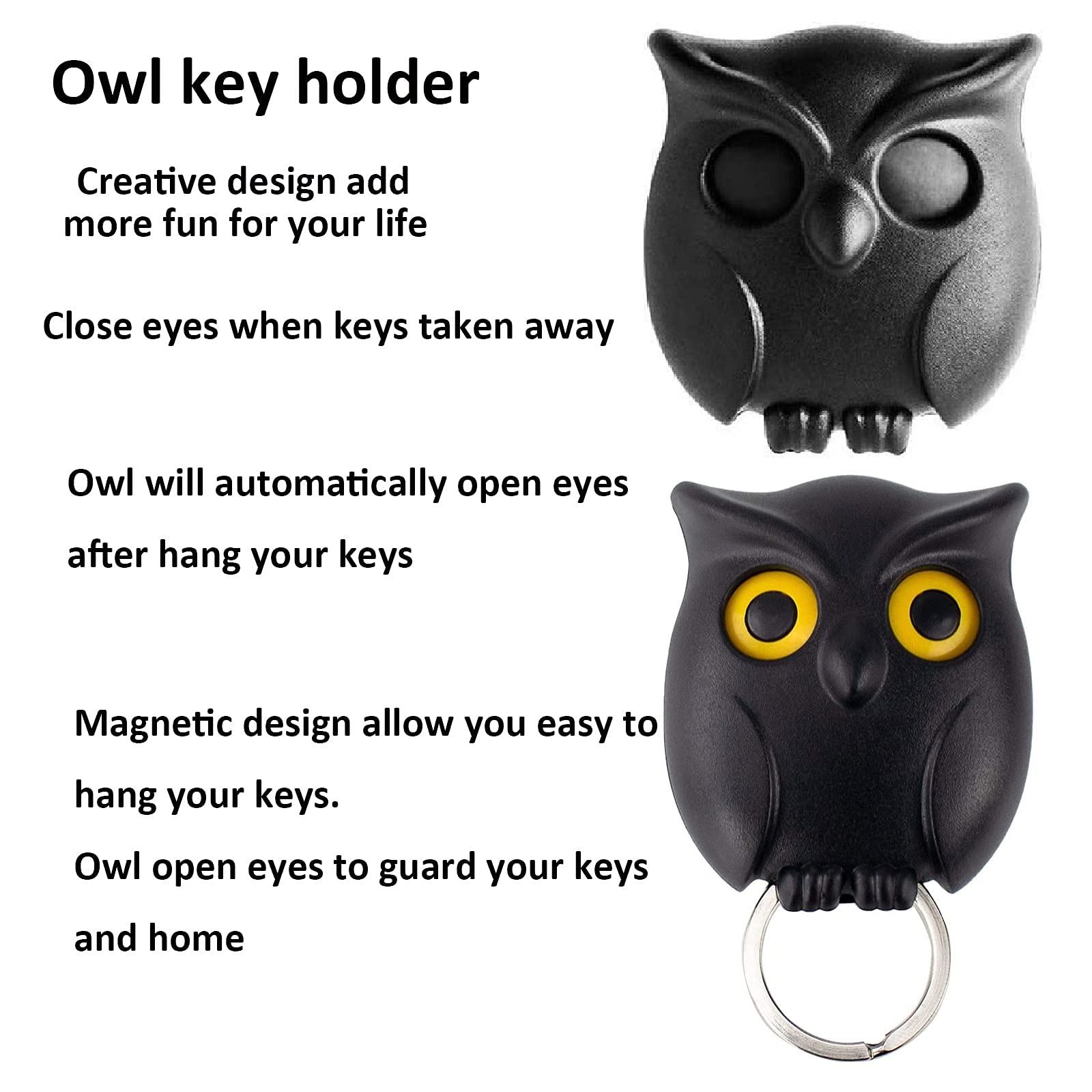 3PCS Cute Magnetic Owl Key Holder - Automatic Open/Close Eyes, Wall Mounted with Self-Adhesive Tape - Perfect for Home, Office & Entryway Organization