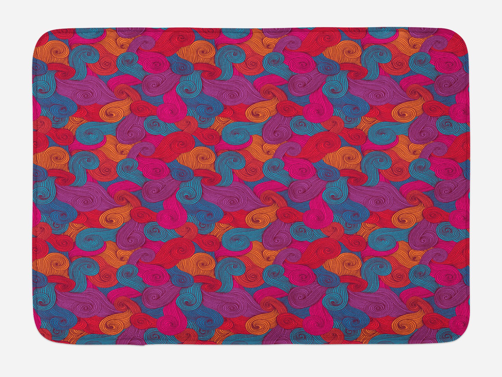 Ambesonne Abstract Bath Mat - Non-Slip Plush Bathroom Rug with Hand-Drawn Waves, Spirals & Psychedelic Doodle Design, 30.2
