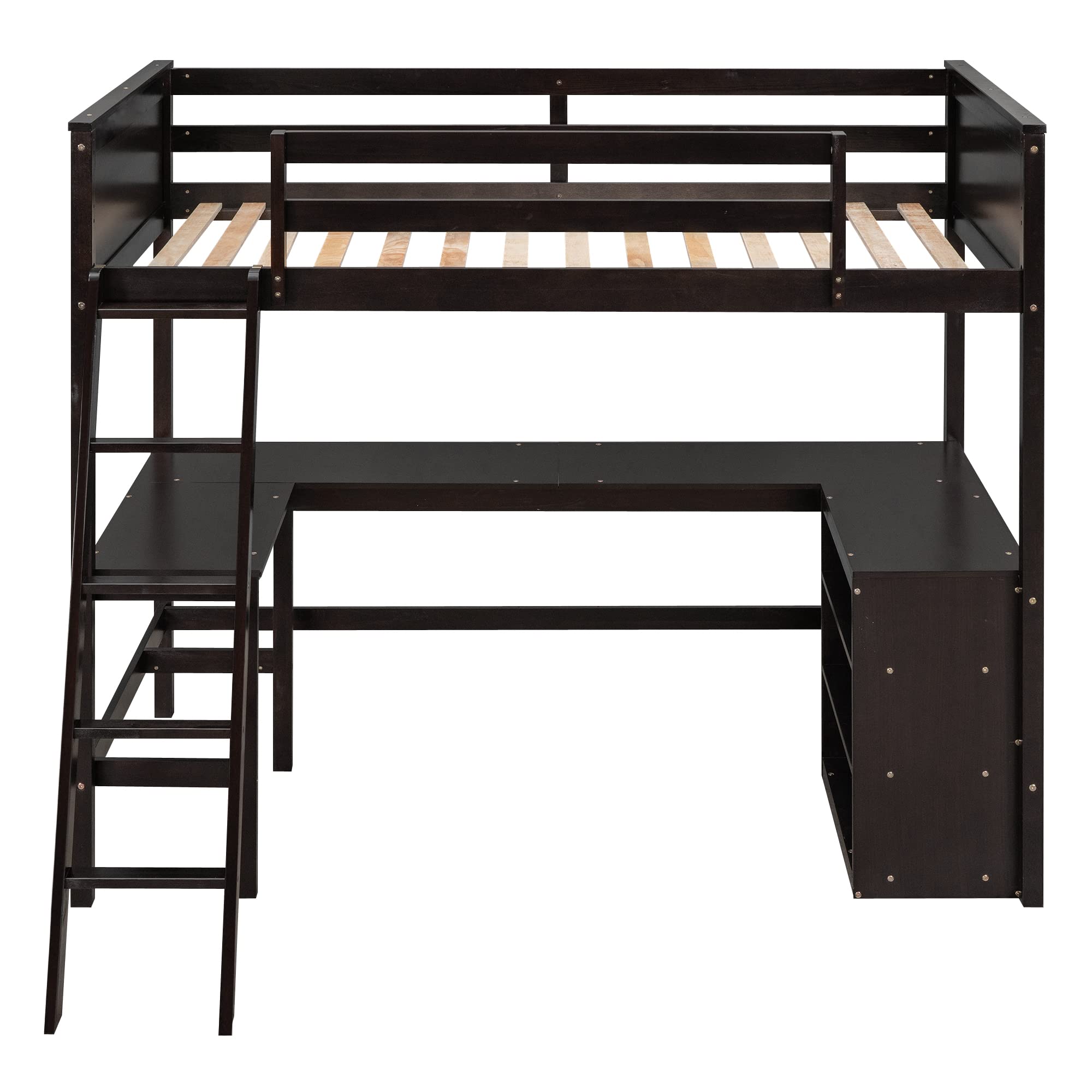 Twin Loft Bed with Desk and Shelves - Sturdy Wood Loft Bed Frame with Storage Drawers - Space Saving Kids, Teens & Adults Bedroom Furniture - Espresso Finish - Perfect for Small Rooms, Dorms & Apartments