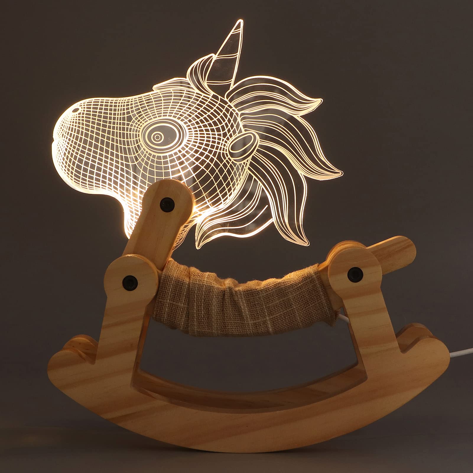 3D Illusion Unicorn Night Light - USB Powered LED Wooden Lamp for Bedroom, Office, Nursery - Creates Magical Ambiance for Relaxation & Sleep