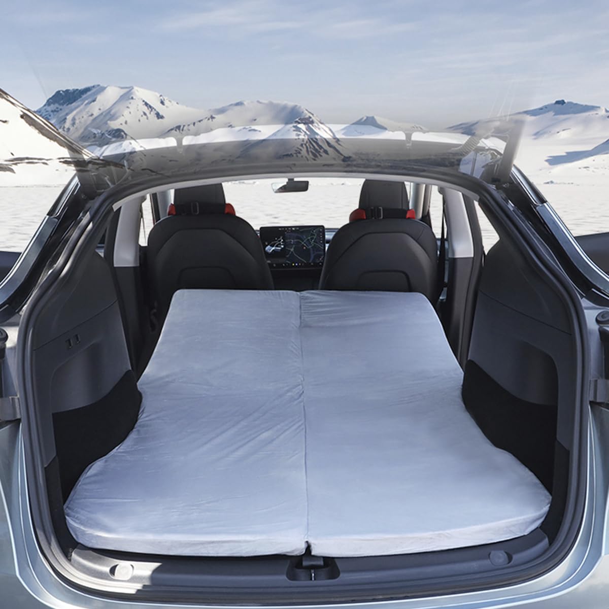 Upgraded Memory Foam Camping Mattress - Portable Foldable Car Mattress with Storage Bag & Sheet for Tesla Model Y & Model 3 | Back Seat Sleeping Bed for Camping, Road Trips & Travel