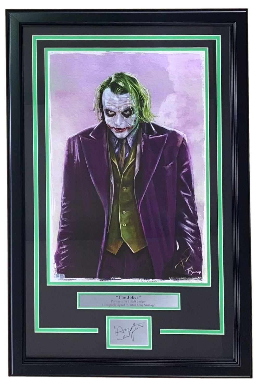 Authentic Heath Ledger Joker 13x19 Framed Lithograph - Signed by Tony Santiago with Laser Autograph - Perfect for Movie Memorabilia Collectors & The Dark Knight Fans