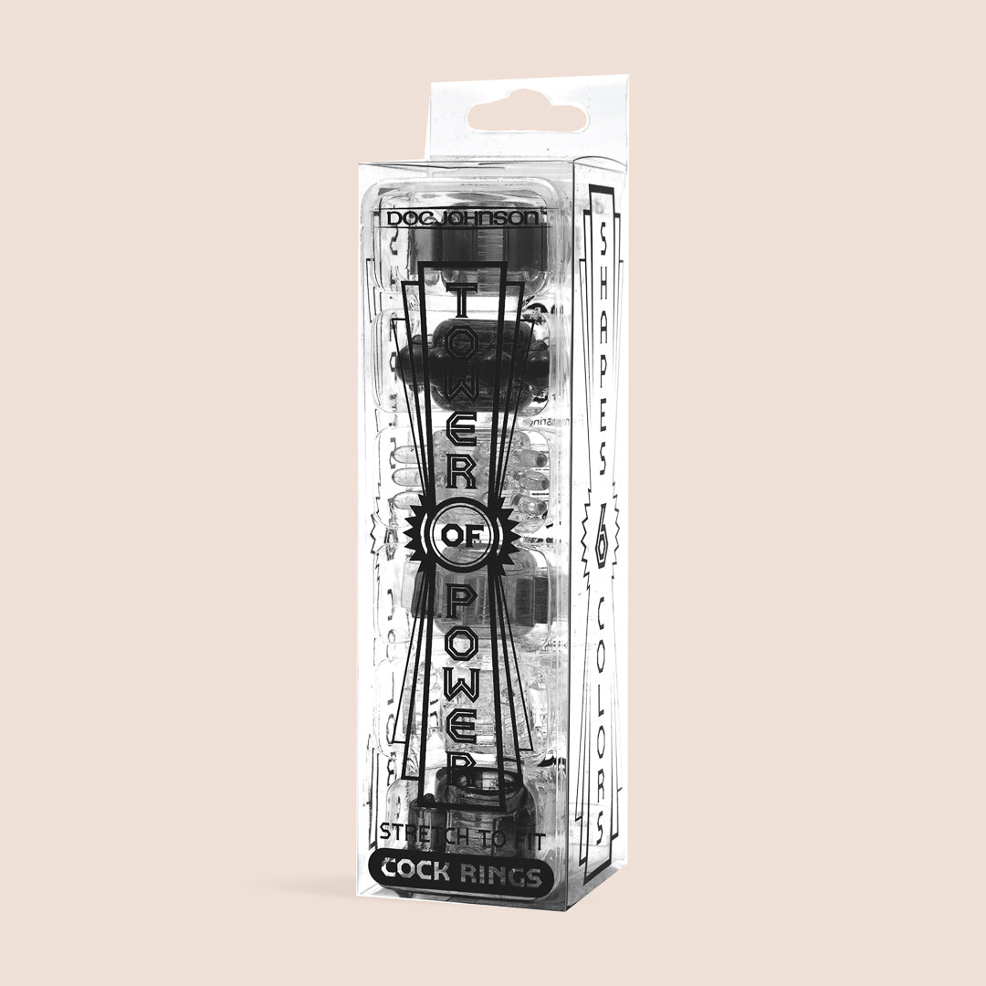 Doc Johnson Tower of Power - Set of 6 Black Cock Rings for Men | Premium Silicone Penis Rings for Enhanced Pleasure & Performance | Perfect for Couples Play & Solo Intimacy