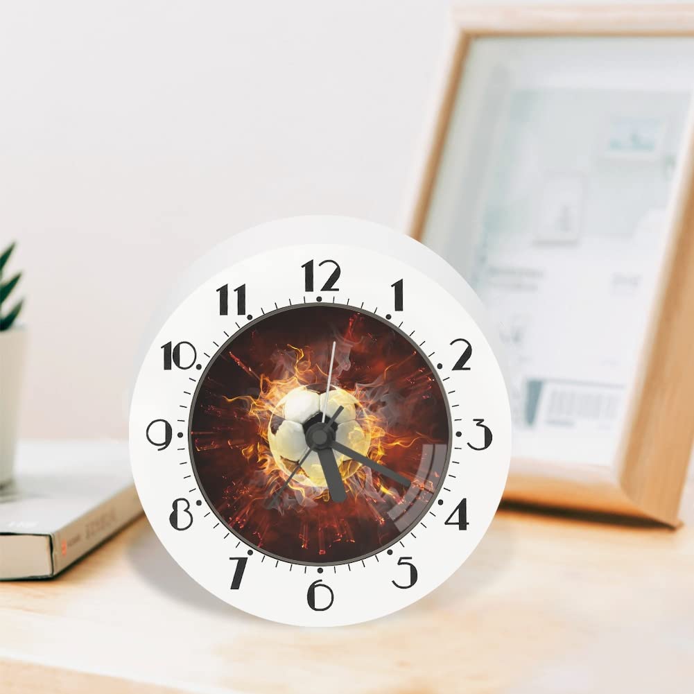 UNICEU 5.7 Inch Modern Wall Clock with Soccer Print - Battery Operated Silent Non-Ticking Clock for Kids Room Decor - Perfect for Bedroom, Nursery, Playroom and Sports Themed Spaces
