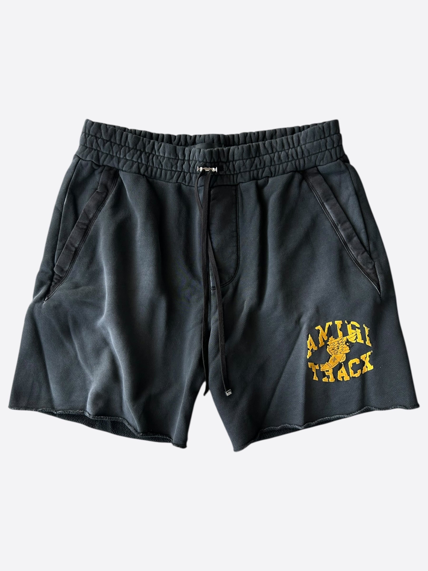 Amiri Black & Yellow Track Logo Shorts for Men - Stylish Casual & Streetwear Shorts for Summer, Gym, and Everyday Wear