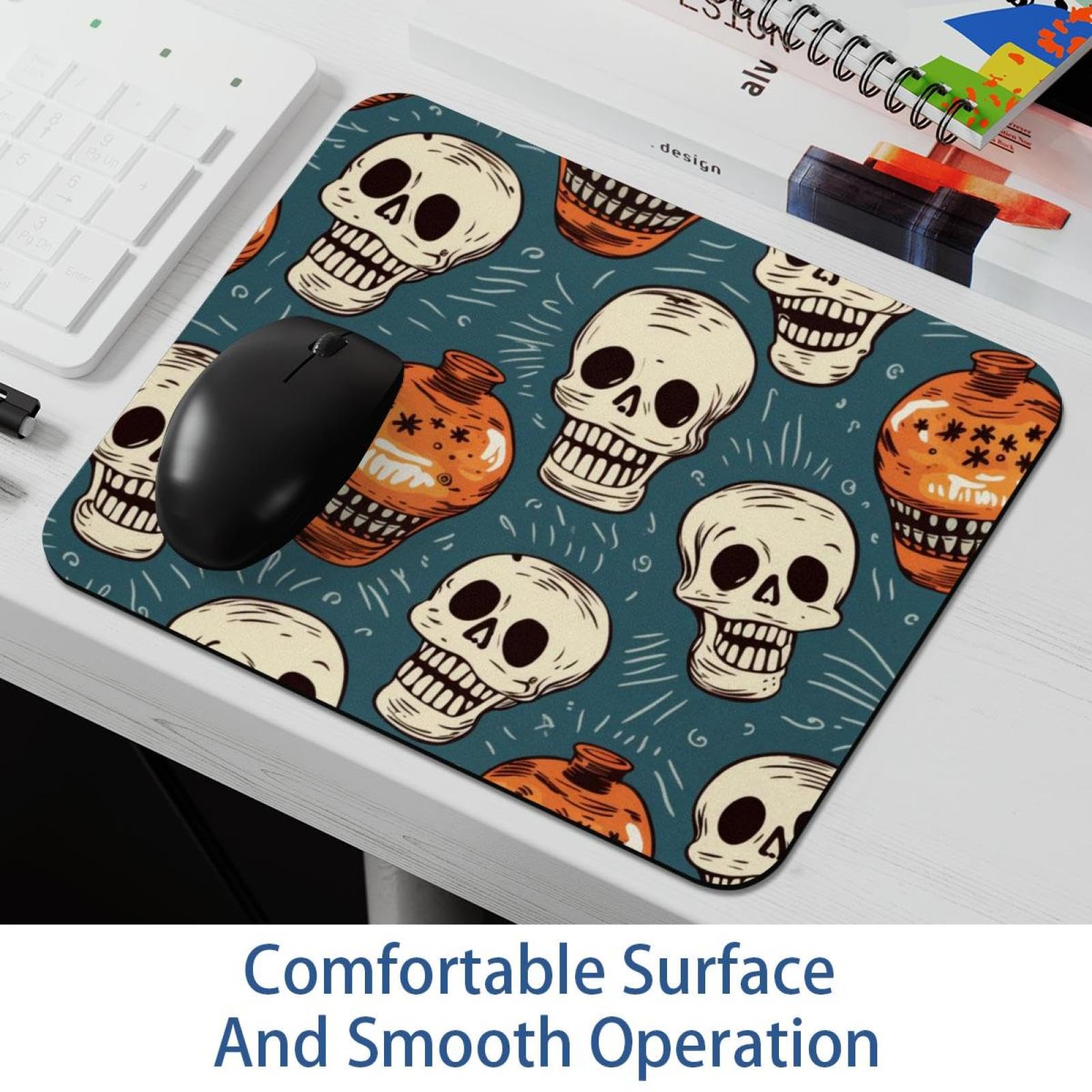 Skull Bowling Square Mouse Pad - Non-Slip Rubber Base Gaming & Office Mouse Mat for Laptop, Computer, Home & School Use (8.3