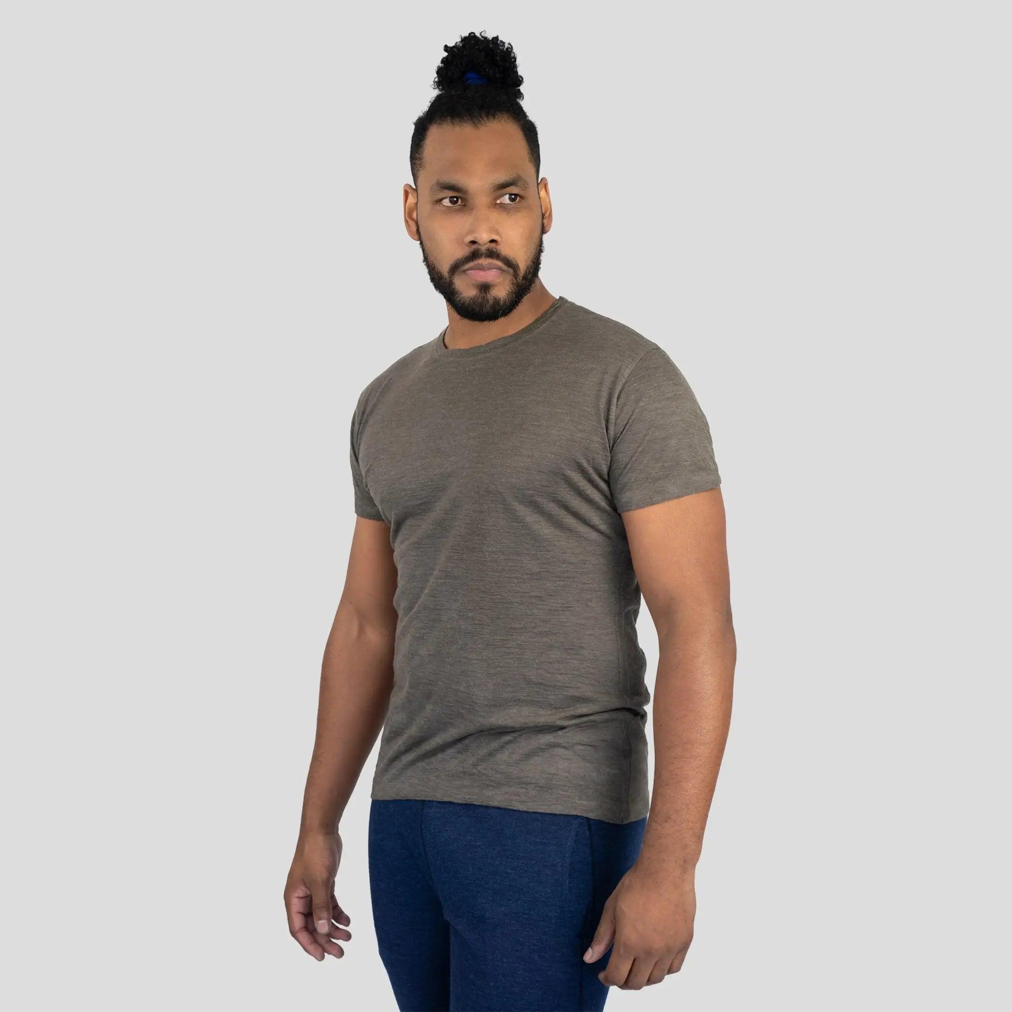 Ultralight Men's Alpaca Wool T-Shirt - 160 GSM Soft Crew Neck Tee for Outdoor Activities & Travel