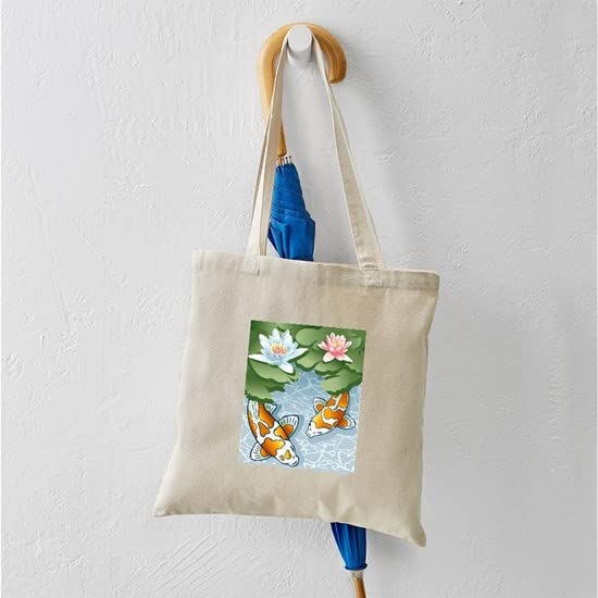 KOI POND Tote Bag - Natural Canvas Reusable Shopping Bag for Women & Men - Eco-Friendly Grocery Tote for Beach, Market & Daily Use