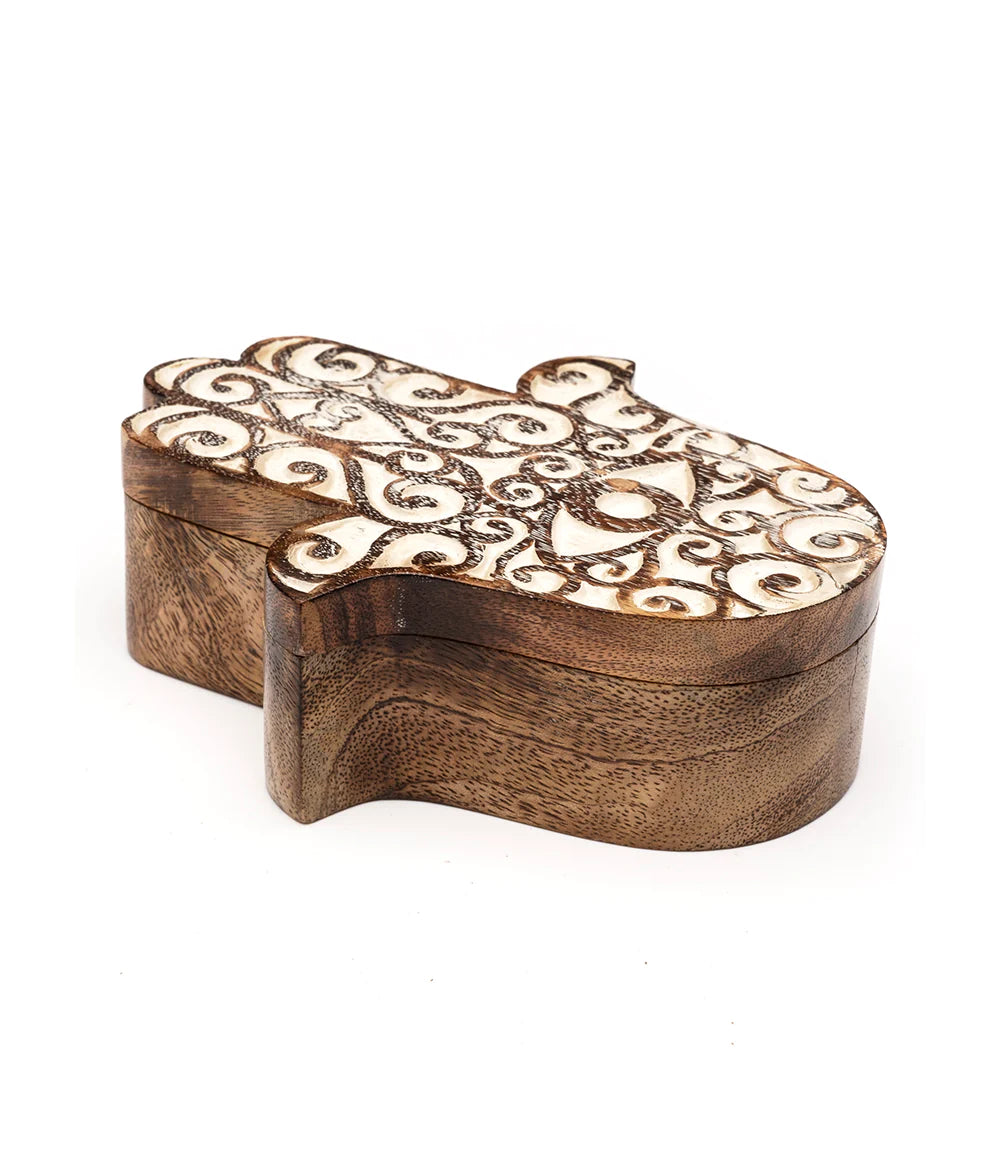 Handcrafted Hamsa Wooden Pivot Jewelry Box - Spiritual Gift for Women, Home Decor & Organizer for Rings, Necklaces, Bracelets - Perfect for Bedroom, Bathroom & Travel