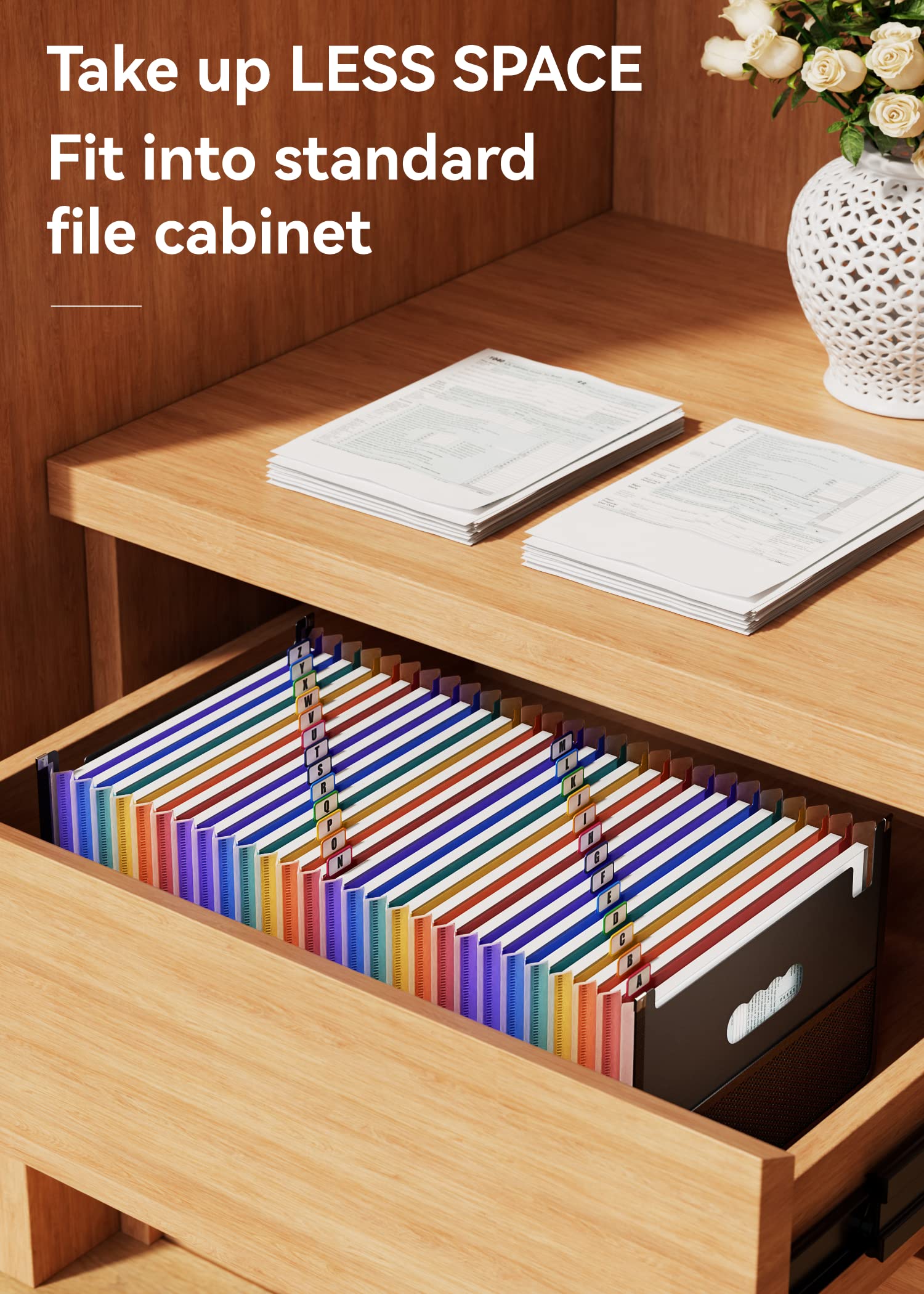 ABC Life 26-Pocket Expanding File Organizer - Accordion Document Holder with Mesh Bag for A4/Letter Size Papers, Portable Bill/Receipt Folder with A-Z Tabs - Perfect for Office, School & Home Organization