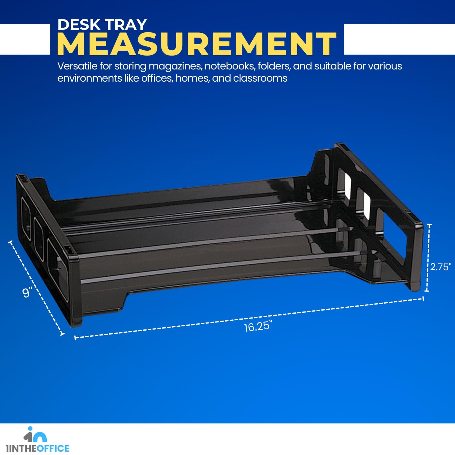 1InTheOffice Stackable 2-Tier Black Desk Organizer Tray - Letter Size Side Load Paper Tray for Office, Home & School - Perfect for Organizing Files, Documents & Mail