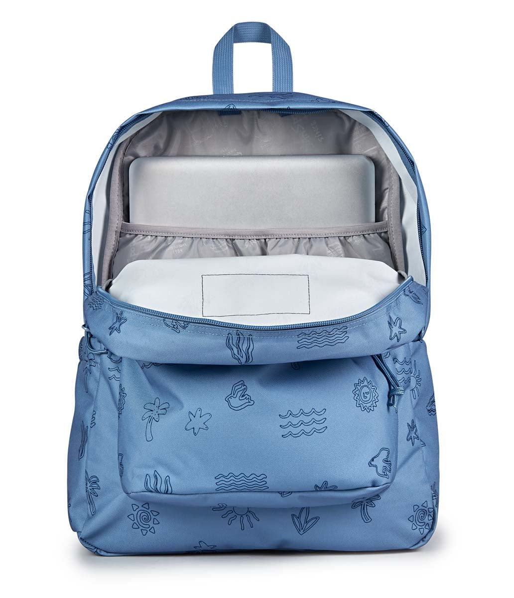 JanSport SuperBreak Plus Backpack - Lightweight Laptop Backpack for School & Travel, Durable Water-Resistant Design, Sunny Sketches Blue Print | Perfect for College Students, Commuters & Outdoor Adventures