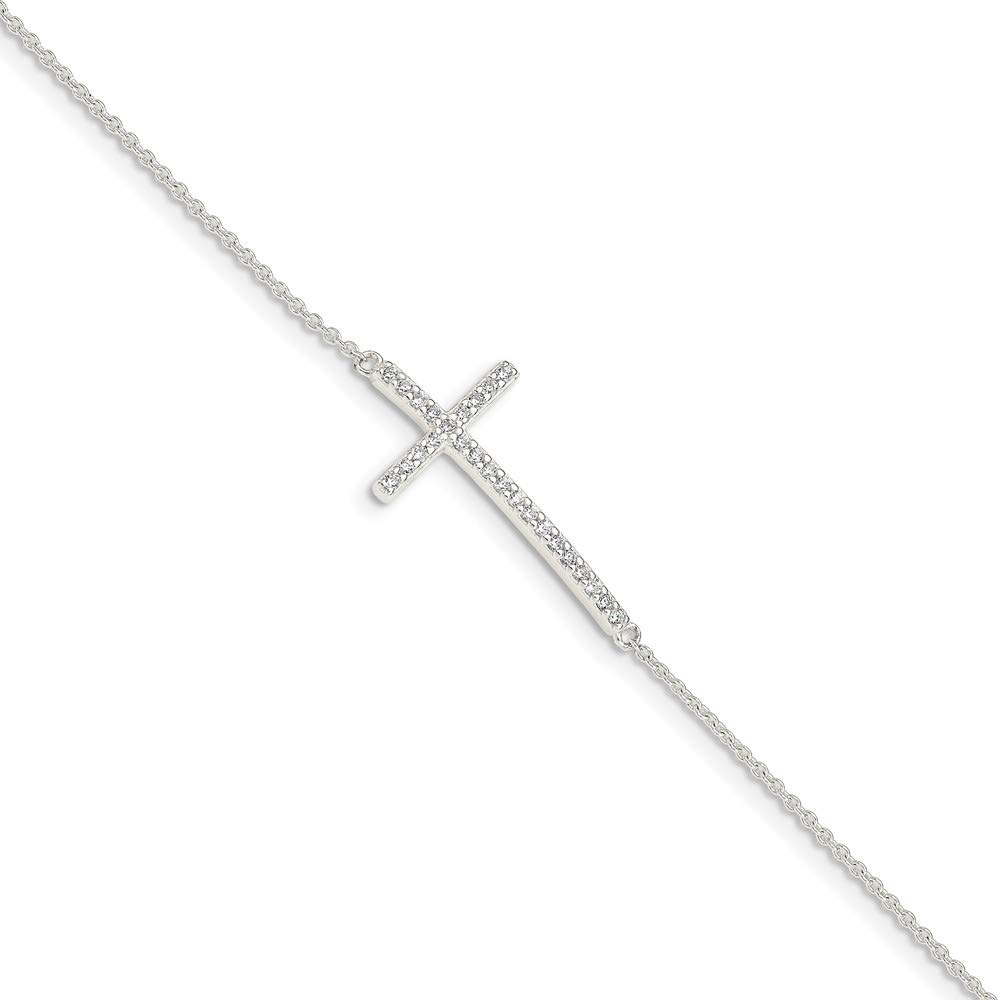 925 Sterling Silver Cubic Zirconia Cross Bracelet for Women - Elegant Religious Jewelry Gift for Her (7 Inch) - Perfect for Church, Weddings, Baptisms & Everyday Wear