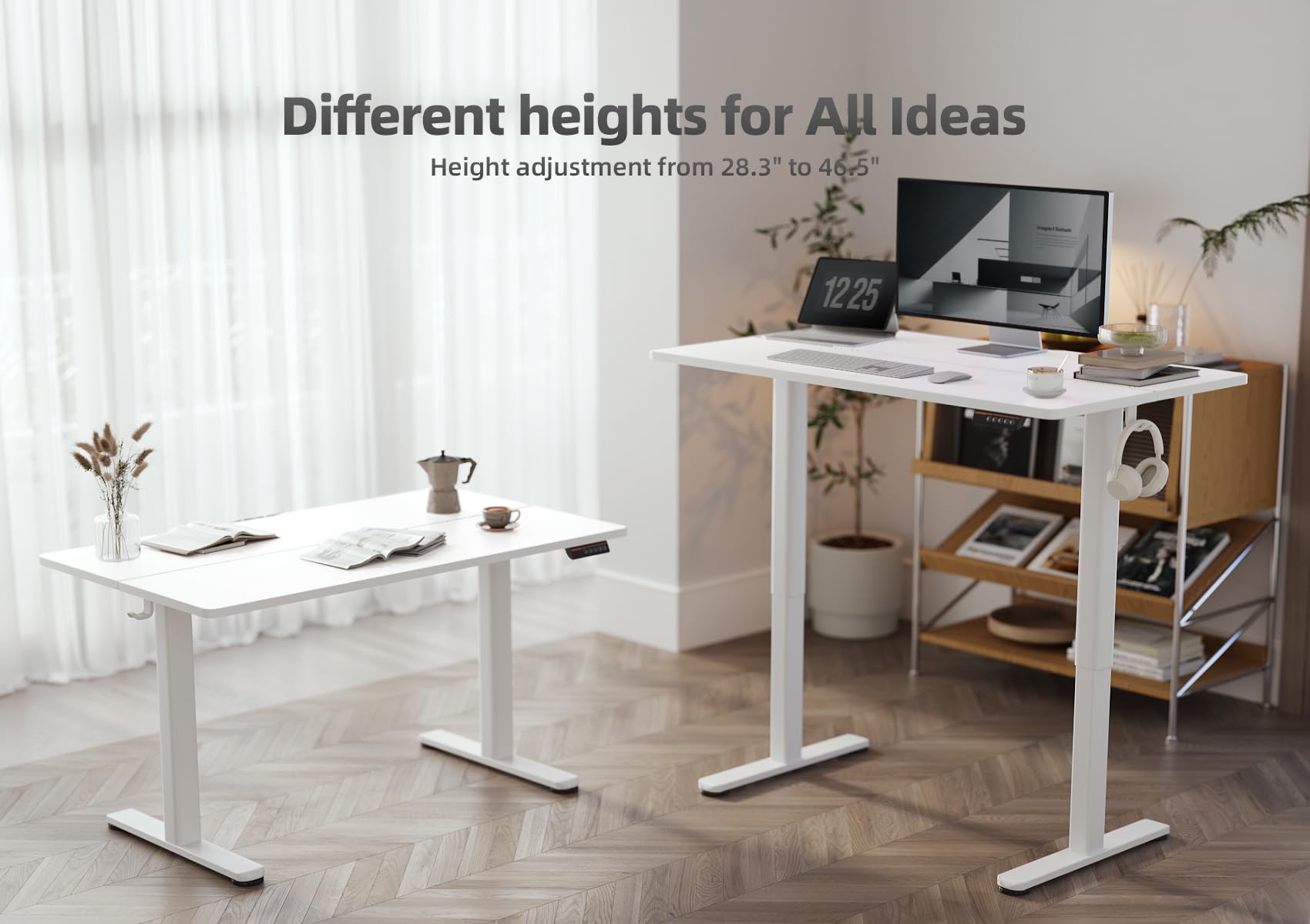 YDN Electric Standing Desk 48x24 Inches - Adjustable Height Sit Stand Desk with Splice Board, White Top - Perfect for Home Office, Gaming & Workspace Ergonomics