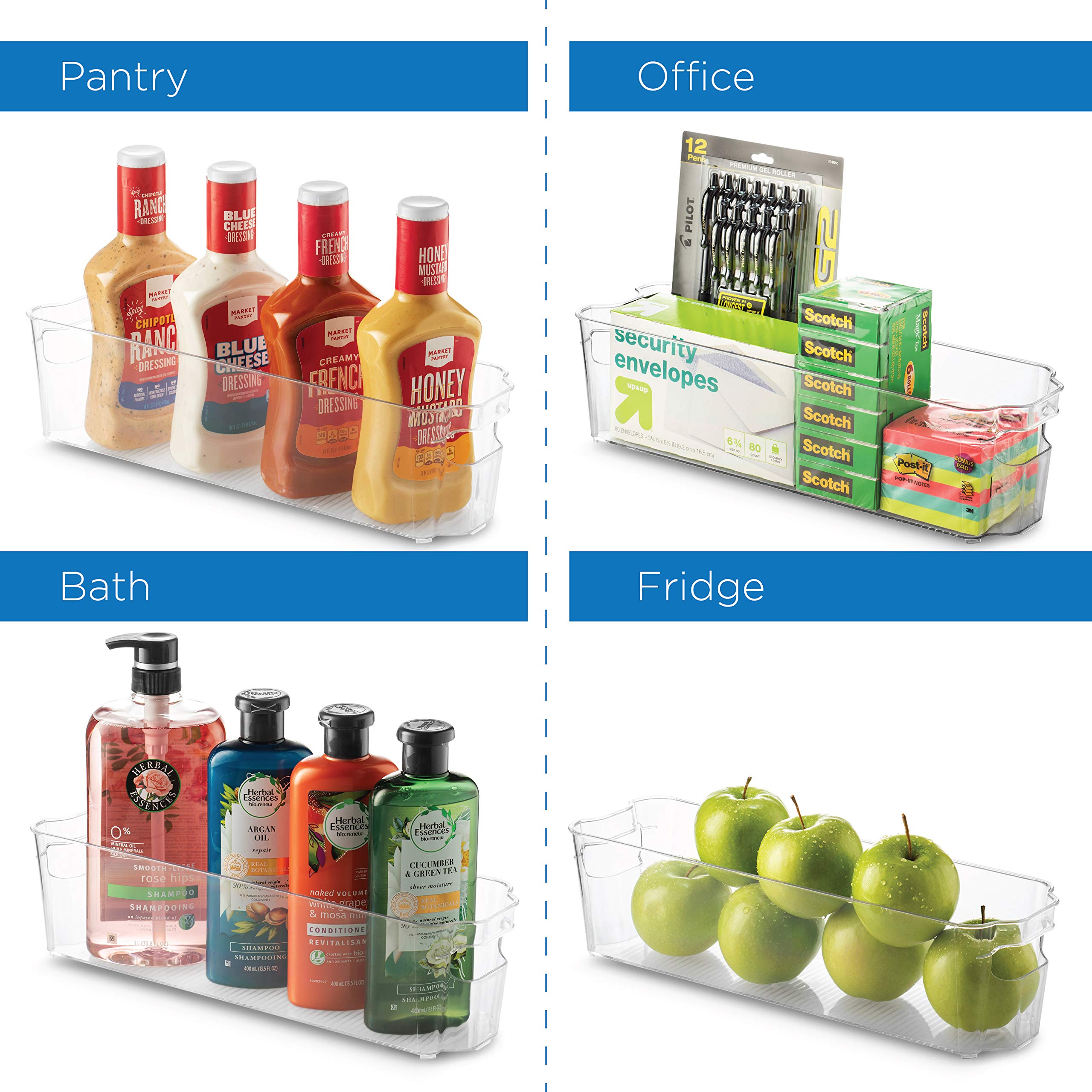 8-Pack Clear Plastic Refrigerator & Pantry Organizer Bins - Stackable Food Storage Containers for Kitchen, Fridge, Freezer, Cabinets | Perfect for Countertop Organization, Bedroom & Bathroom Storage - Durable Household Baskets