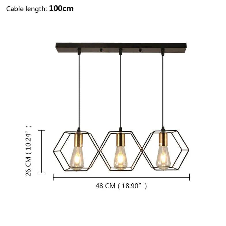 Hexagonal Black Industrial Pendant Light with 3 Lights - Modern Farmhouse Ceiling Fixture for Kitchen, Dining Room, or Living Room
