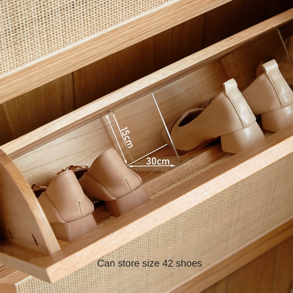 Oak Solid Wood Ultra Thin Flap Door Rattan Shoe Cabinet - Space Saving Entryway Storage Organizer for Hallway, Closet & Mudroom