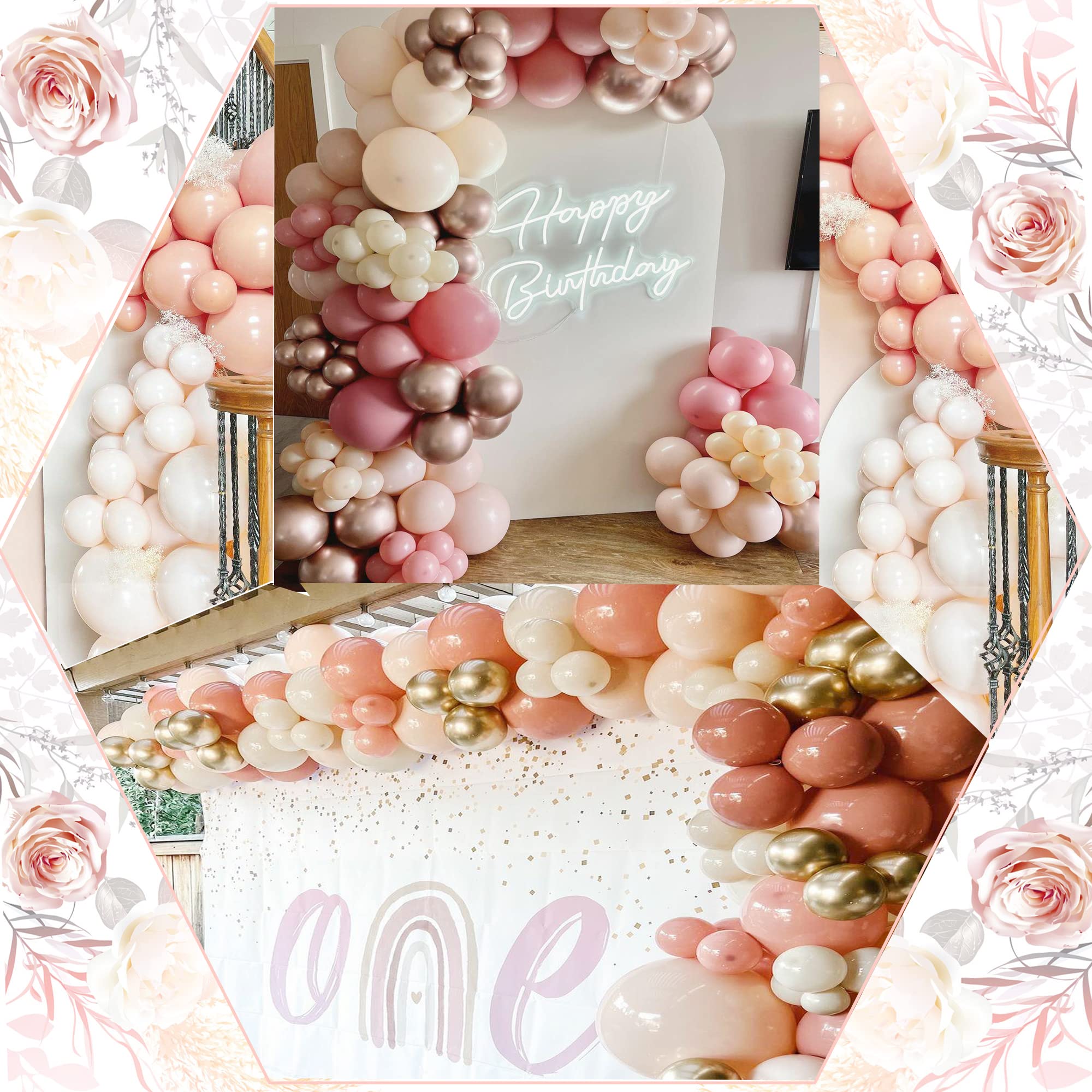 Boho Pink Balloon Arch Garland Kit - Dusty Rose & Blush Pink Double Stuffed Balloons for Baby Showers, Birthdays, Weddings & Bridal Showers | Perfect for Nursery Decor, Gender Reveals & Party Backdrops