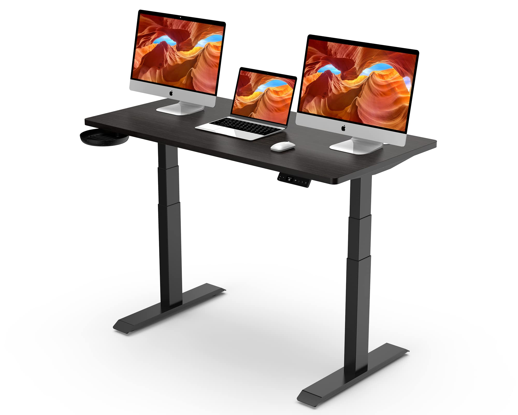HOO Dual Motor Electric Standing Desk 48x24 Inches - Smart Handset Control, 3-Stage Height Adjustable Sit Stand Workstation - Ergonomic Home Office Desk for Work from Home & Gaming Setup (Black, Easy Assembly)