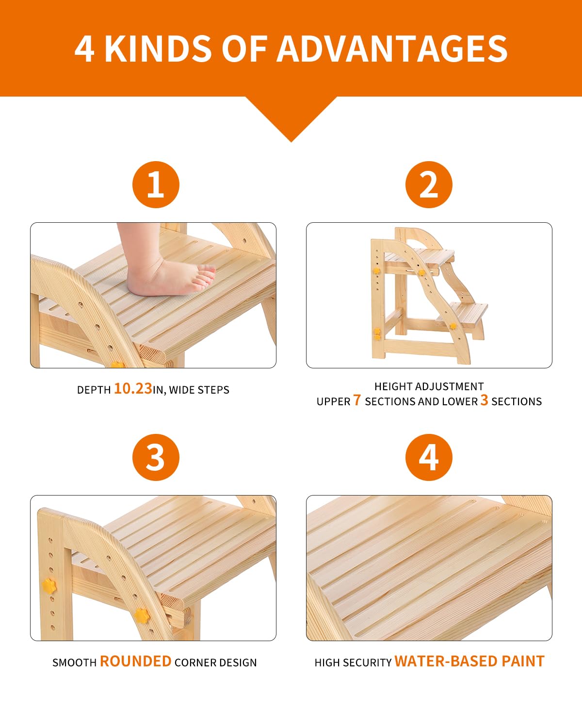 **Adjustable Wooden Step Stool for Kids - Toddler Step Stool for Kitchen, Bathroom Sink & Potty Training - Safe & Sturdy Pine Step Stool for Toddlers (Perfect for Reaching Counters, Sinks & Toilets)**