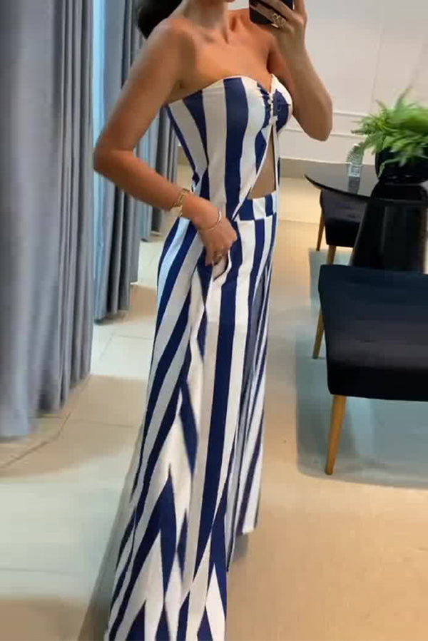 Women's Striped Off-Shoulder Long Sleeve Top & Loose Pocket Straight Pants Casual Outfit Set - Perfect for Daily Wear, Office, Dating and Weekend Outings
