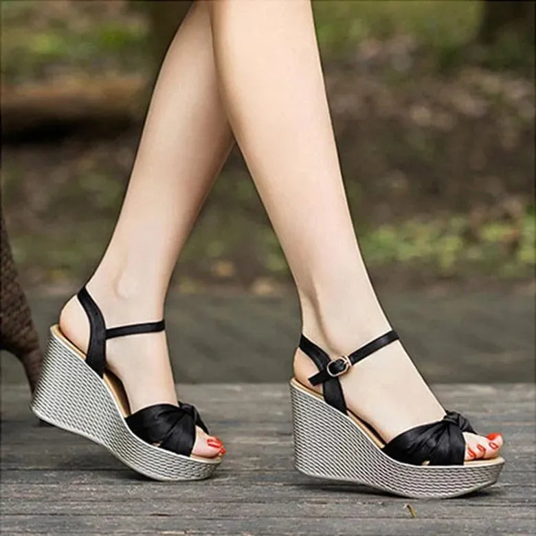 Women's Bow Wedge Sandals - Comfortable Summer Casual Shoes for Beach, Wedding & Outdoor Activities