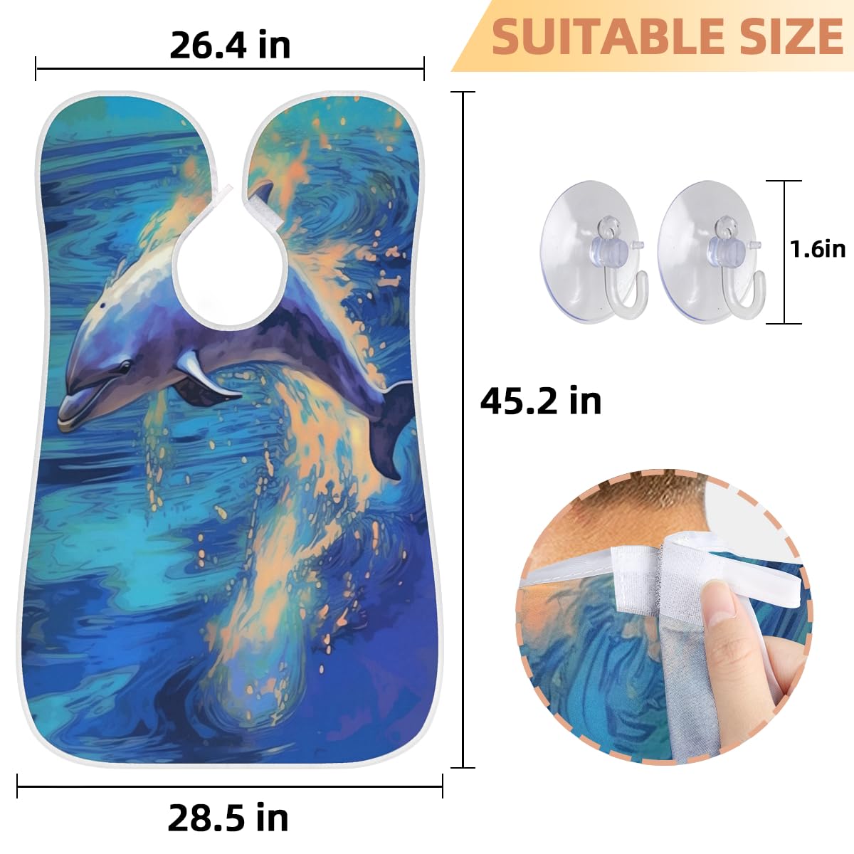 Blue Dolphin Print Beard Shaving Bib for Men - Waterproof Hair Dye Apron & Makeup Cape for Women - Barber Salon Sink Hair Catcher - Perfect Gift for Beard Trimming & Haircut Accessories (Great for Home Grooming & Professional Salon Use)