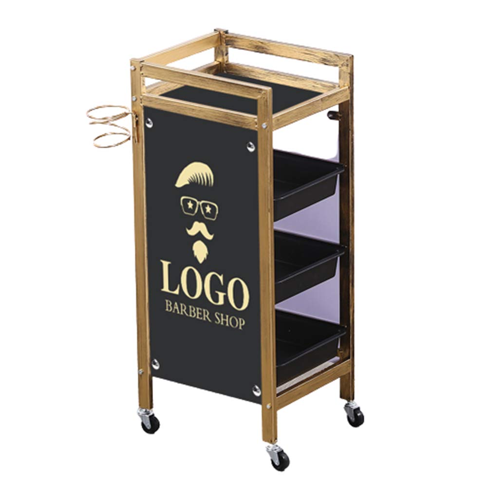 Golden Retro Salon Hairdressing Trolley - 4-Tier Rolling Barber Cart with Pullout Drawers | SPA Storage Organizer, Hair Dryer Holder & Coloring Tray | Multifunctional Beauty Furniture for Salon, Barber Shop & Home Use