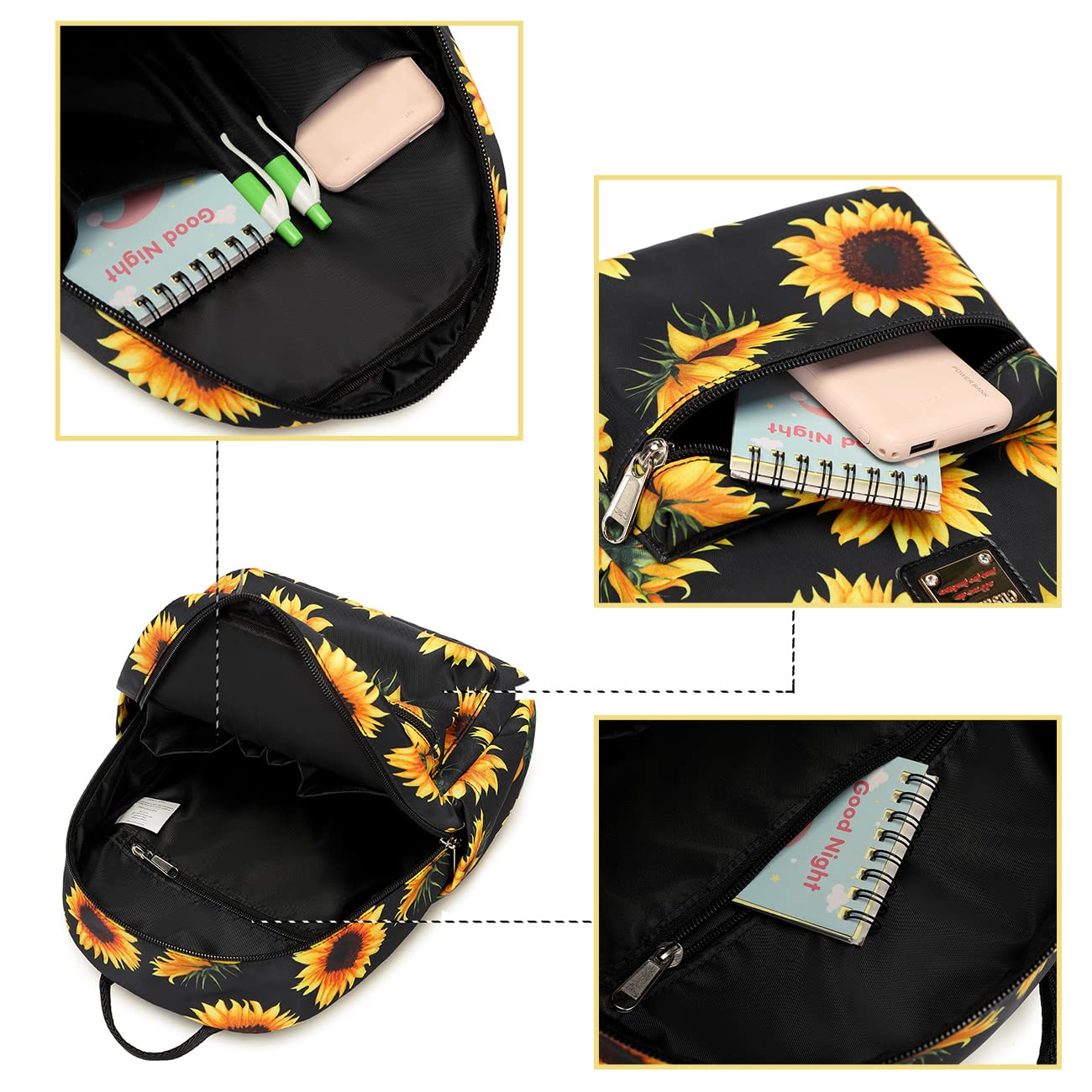 Cusangel Women's Mini Backpack Purse - Small Fashion Shoulder Bag with Water Bottle Pockets, Sunflower Design Backpack for Women & Girls | Perfect for Birthday, Mother's Day Gifts, Travel, School & Daily Use