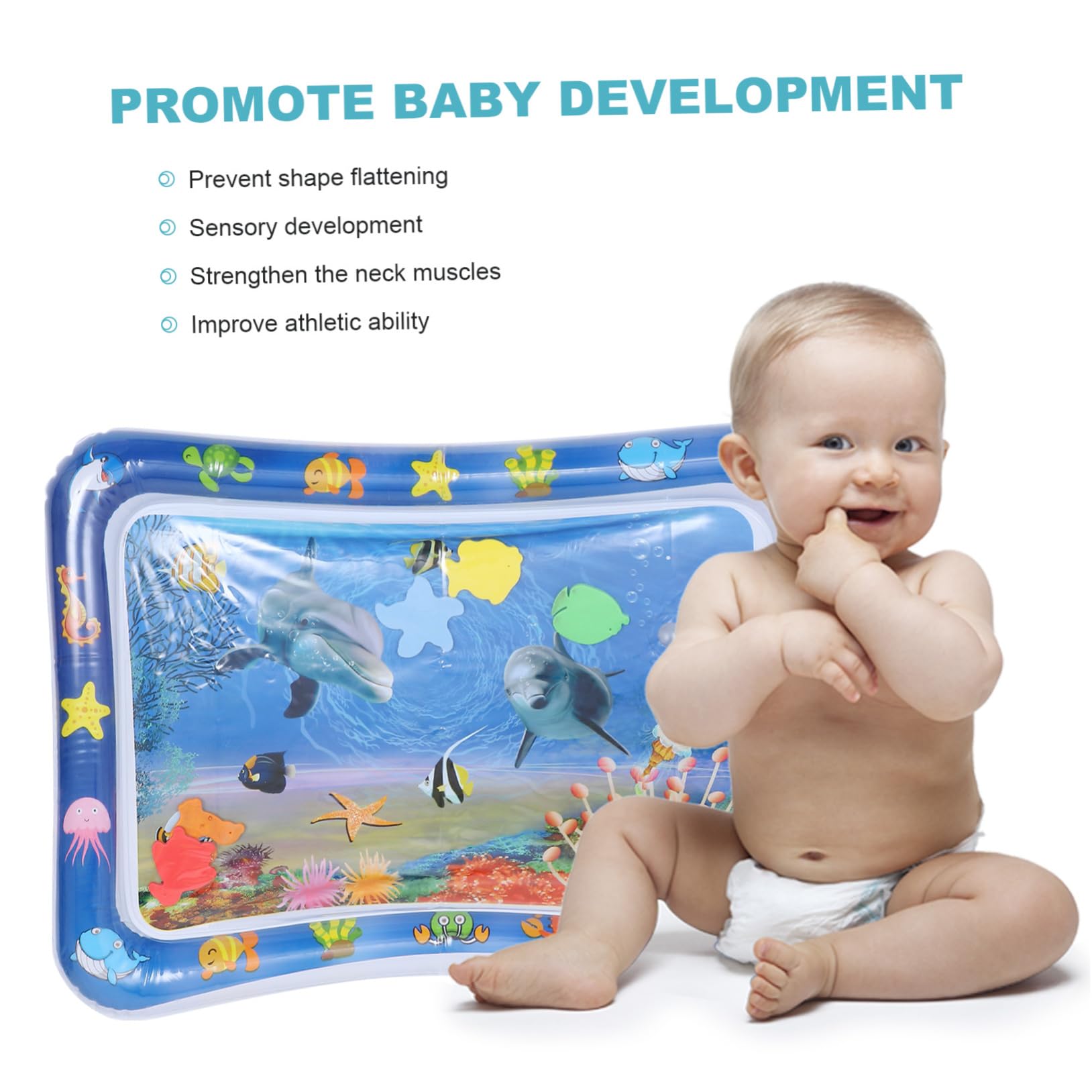 **Toyvian 3-Piece Water Cushion Play Mat for Babies - Non-Toxic Blue Plastic Sensory Play Mat for Toddlers - Perfect for Indoor & Outdoor Water Play, Tummy Time, and Sensory Development**