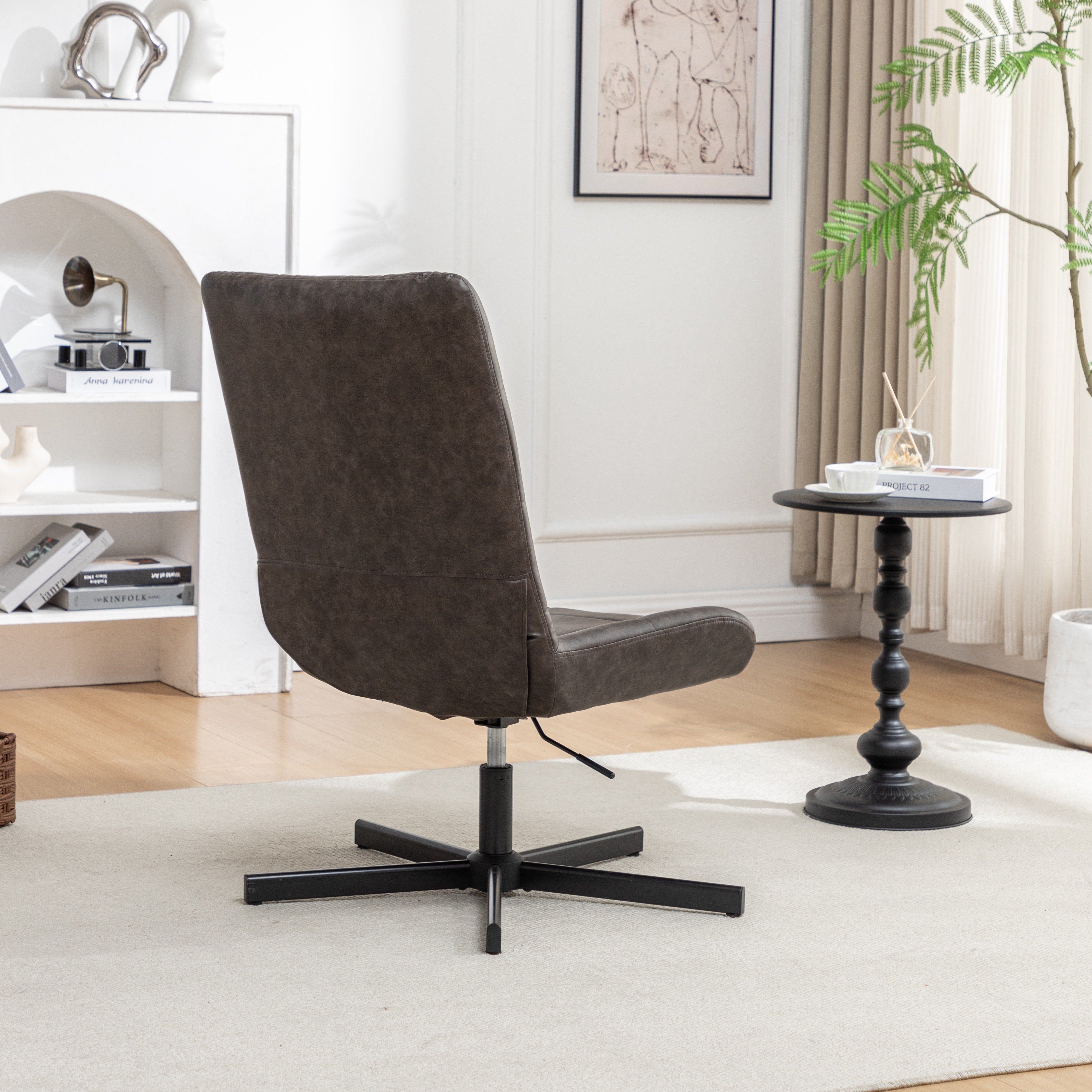 Roundhill Furniture Arlena Faux Leather Tufted Swivel Accent Chair - Modern Living Room Lounge Chair for Home Office, Reading Nook & Bedroom Decor