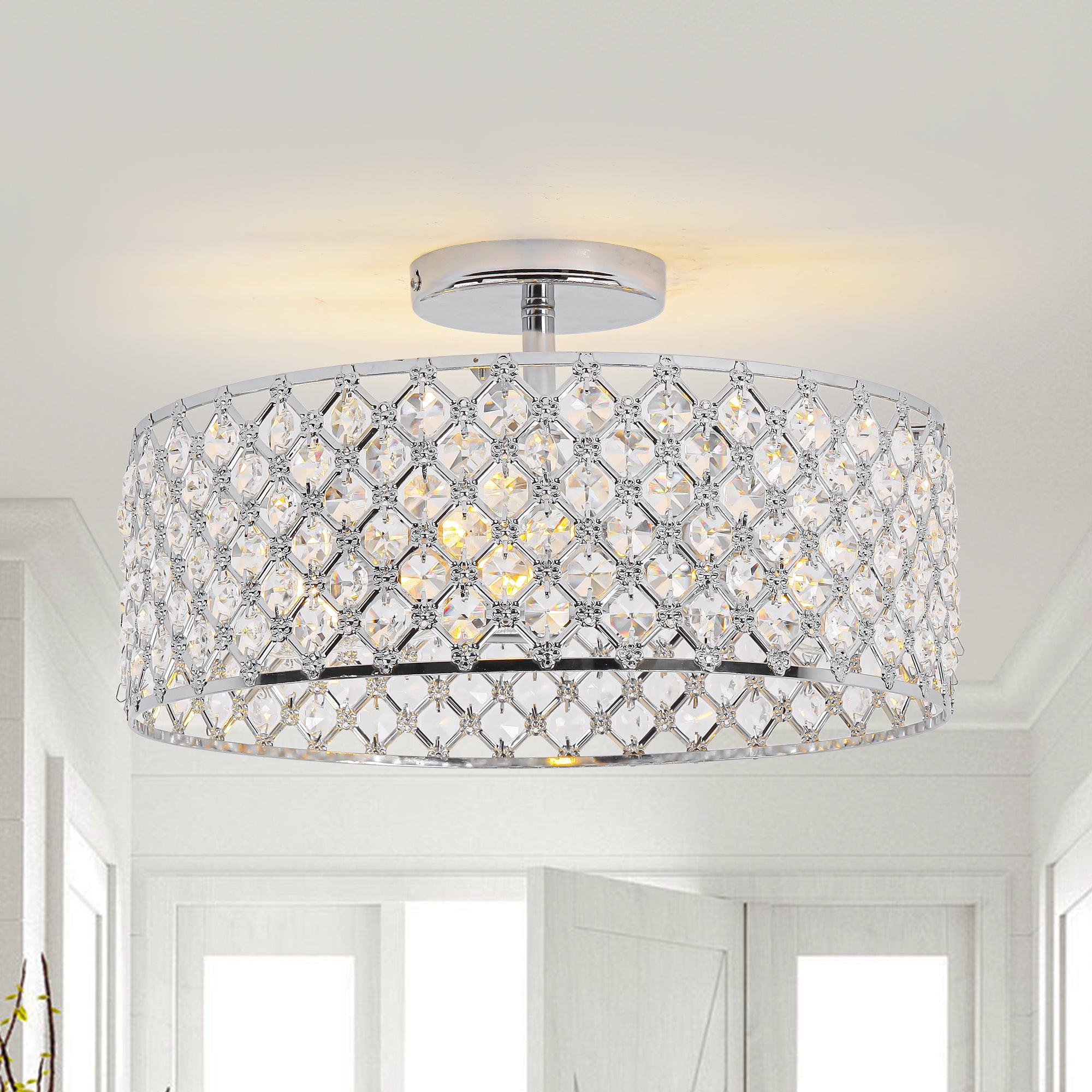 15 Inch 3-Light Modern Chrome Semi-Flush Mount Ceiling Light Fixture - Perfect for Bedroom, Living Room, and Hallway Lighting