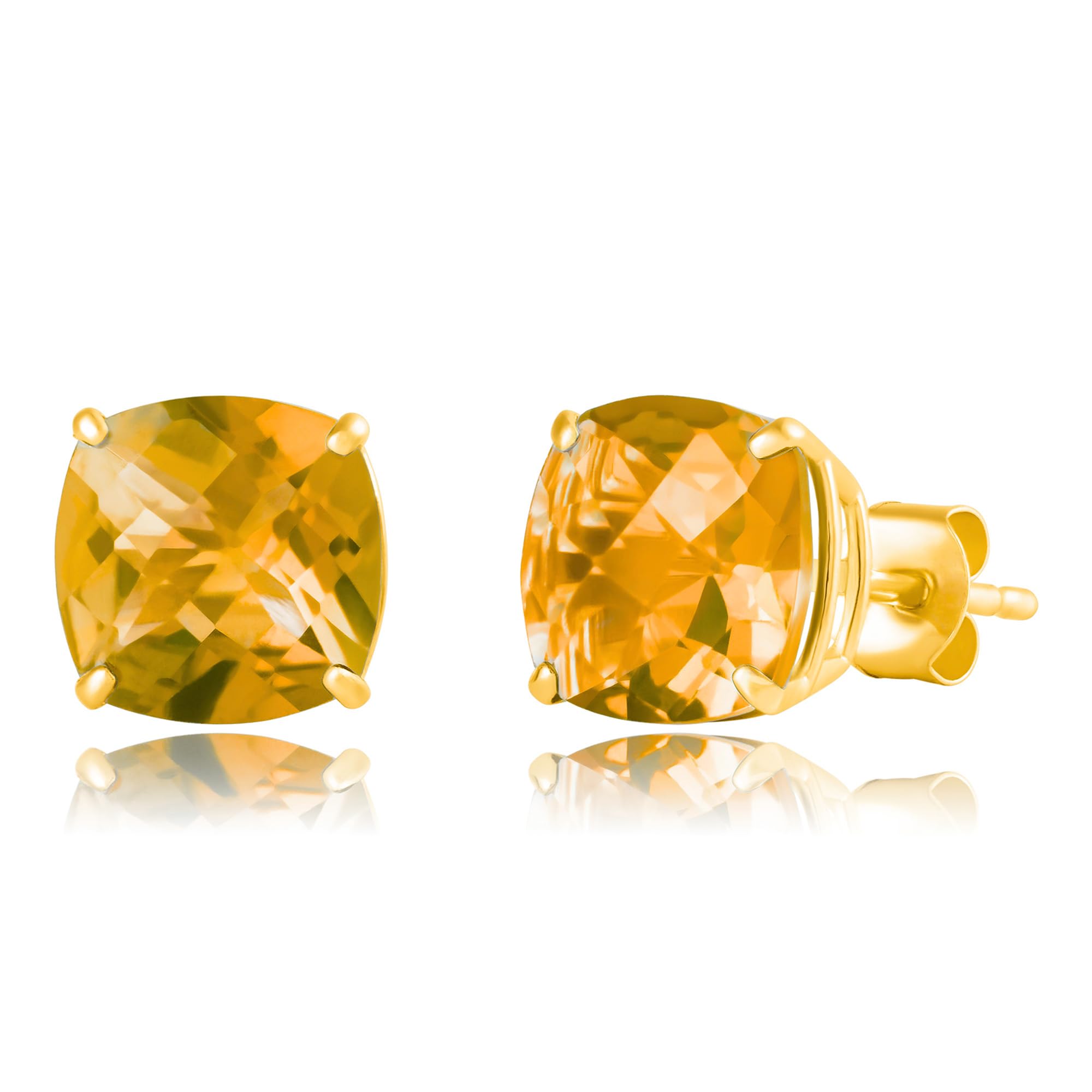 14K White or Yellow Gold 8mm Cushion-Cut December Birthstone Stud Earrings with Swiss Blue Topaz or London Blue Topaz | Anti-Tarnish Finish | Push Back Closure | Elegant Jewelry Gift for Women | Perfect for Birthdays, Anniversaries & Special Occasions