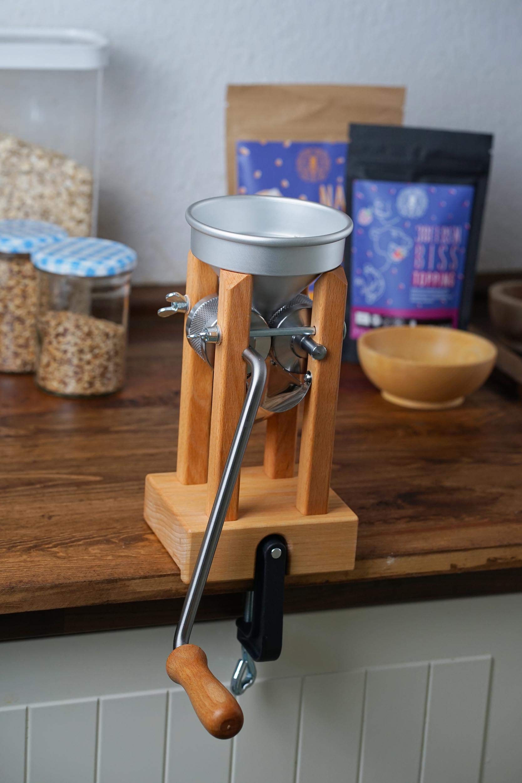 Premium Wooden Aschenfelder Grain Squeeze Table Model with Aluminum Funnel - 20
