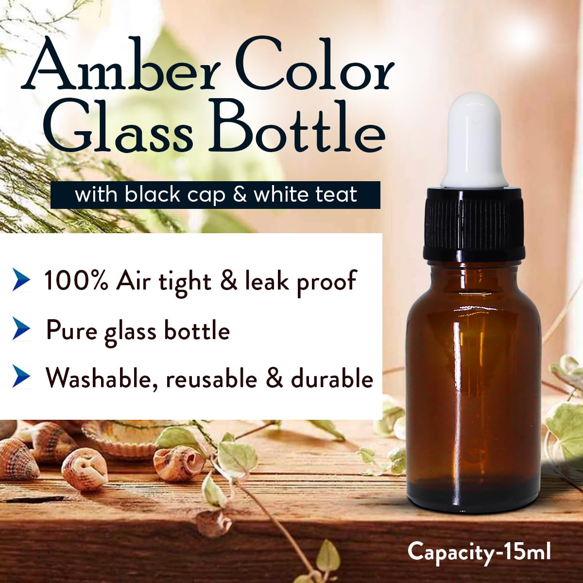 NSB Herbals 15ml Amber Round Empty Glass Bottle with Glass Dropper, Black Ring & White Silicone Teat - Leak Proof, Refillable for Essential Oils, DIY Perfumes, Aromatherapy (Pack of 3) - Perfect for Travel, Home Use & Gift Packaging