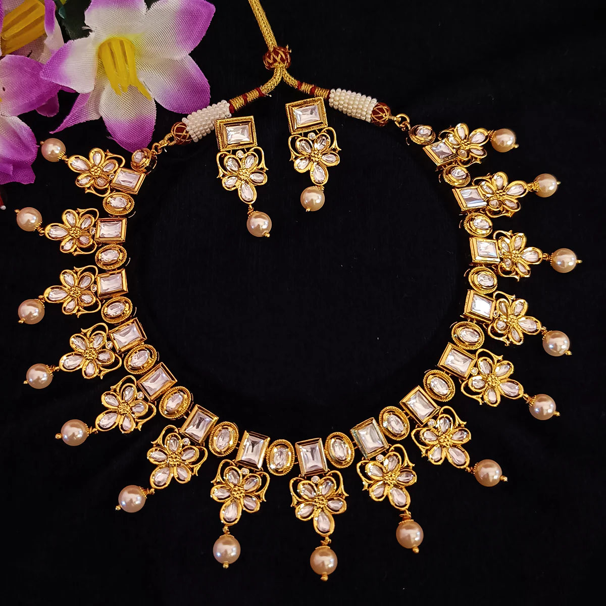 Royal Kundan Necklace & Earrings Set - Designer Gold Plated Indian Jewelry for Women | Perfect for Weddings, Parties & Special Occasions (D391)