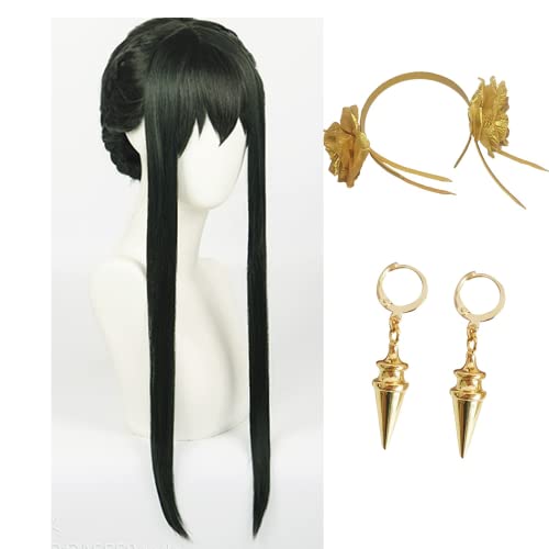 MANZ Yor Forger Cosplay Wig Set with Earrings & Headband - Anime Spy x Family Anya Forger Costume Accessories for Halloween, Cosplay Events & Conventions