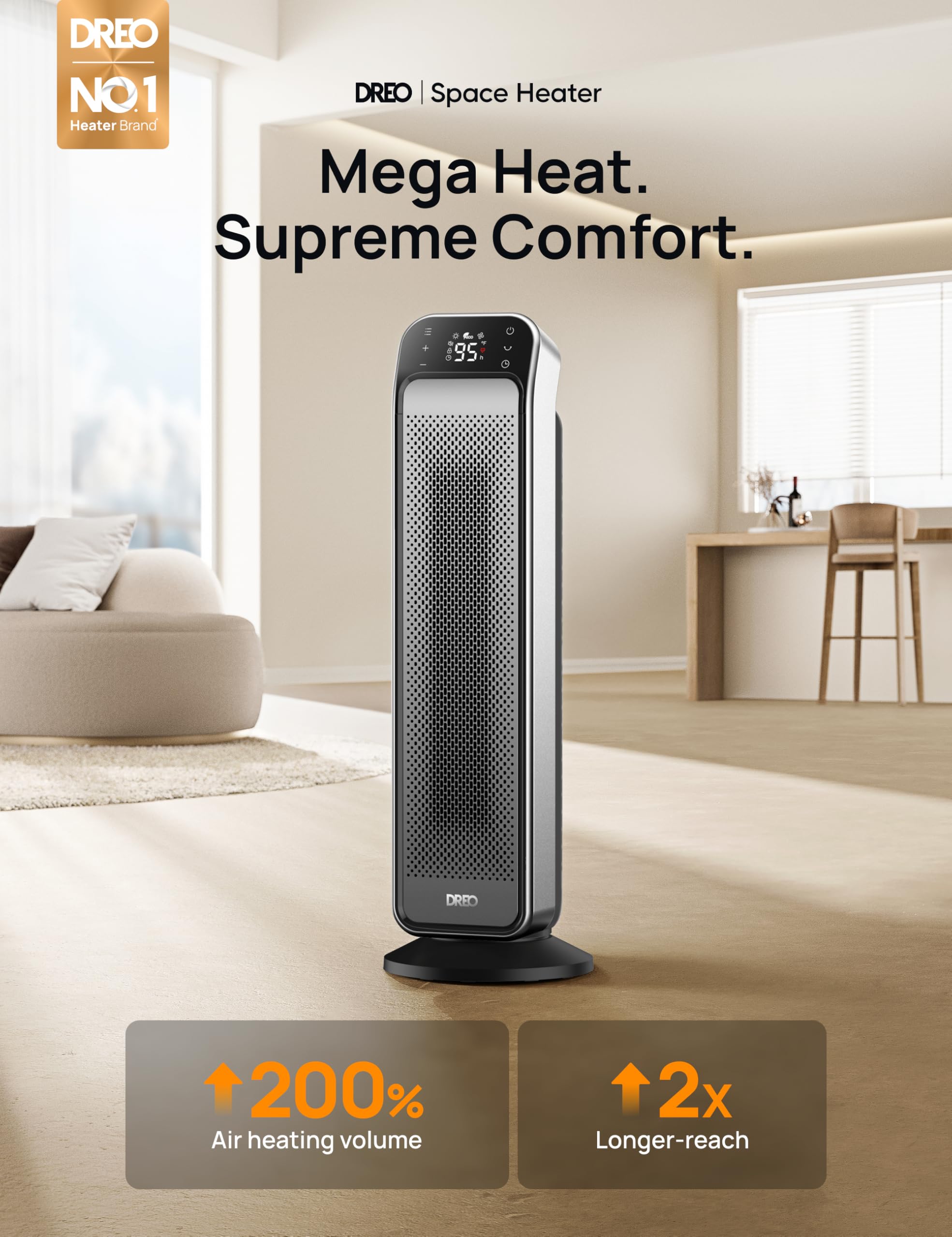 Dreo 1500W Fast Heating Portable Space Heater with Remote & Thermostat - 3 Modes, Overheat & Tip-Over Protection - Quiet Electric Heater for Large Rooms, Bedroom, Office - Perfect for Winter Home & Workspace Warmth
