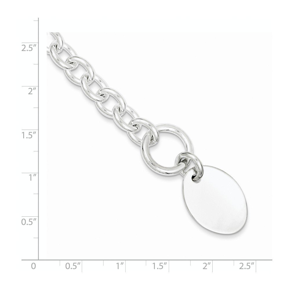 925 Sterling Silver Engravable Oval Charm Bracelet with Unique Link Design - 7.5 Inch Adjustable (17mm Width) - Perfect for Anniversary Gifts, Personalized Jewelry & Special Occasions