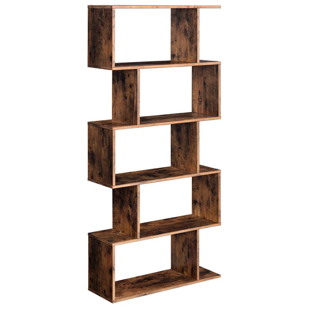 5-Tier Industrial Wooden Bookcase - Freestanding Storage Shelf, Vintage Room Divider & Bookshelf Organizer for Living Room, Office, or Bedroom Storage Solutions