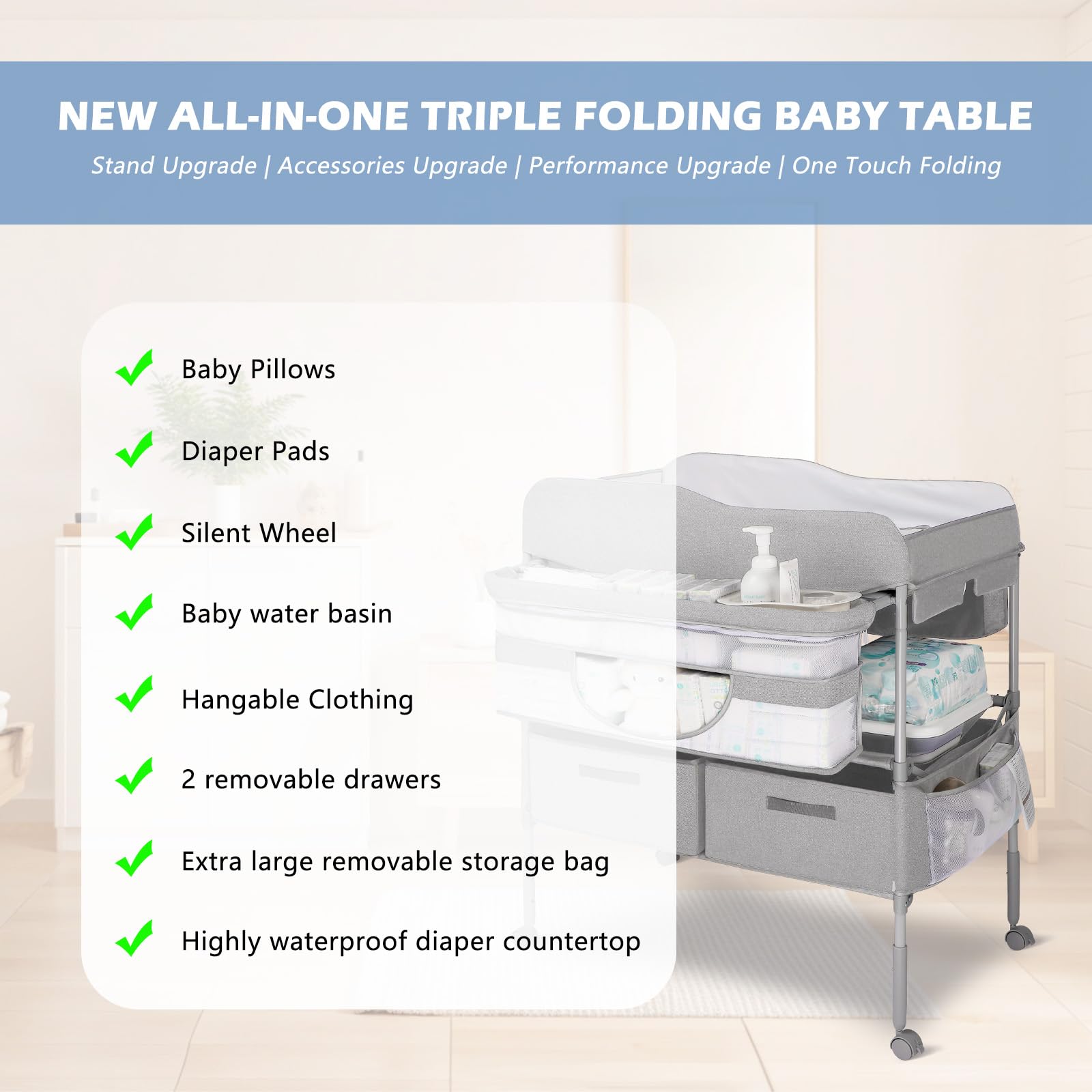 Portable Baby Changing Table with Nappy Mats & Storage - Foldable Diaper Changing Station for Newborns & Infants, Includes Safety Belt, Locking Wheels & Baby Potties - Perfect for Nursery, Travel & Home Use