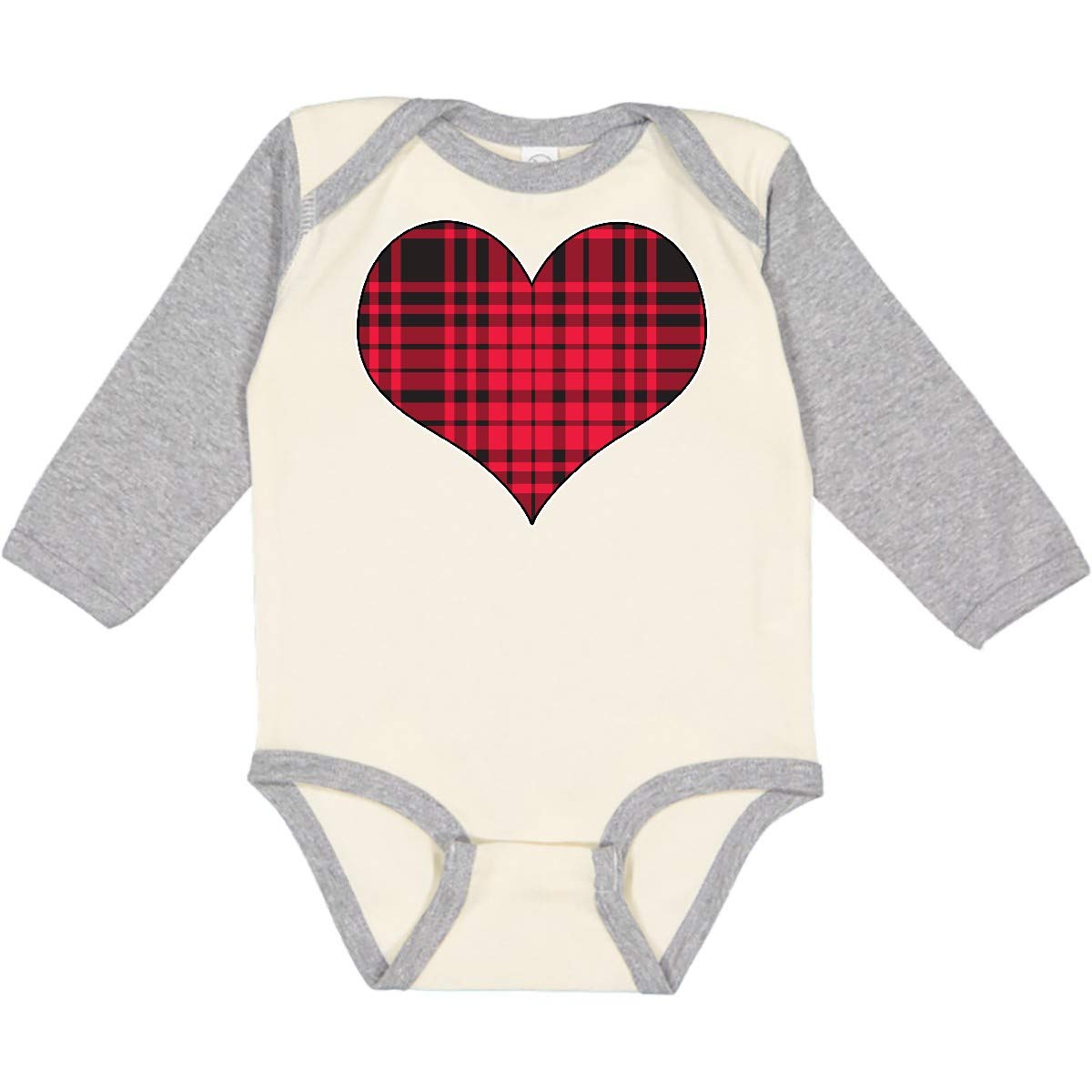 Inktastic Red Plaid Heart Print Long Sleeve Baby Bodysuit - Soft Cotton Onesie for Newborns & Infants - Perfect for Family Photos, Holidays & Cozy Outfits