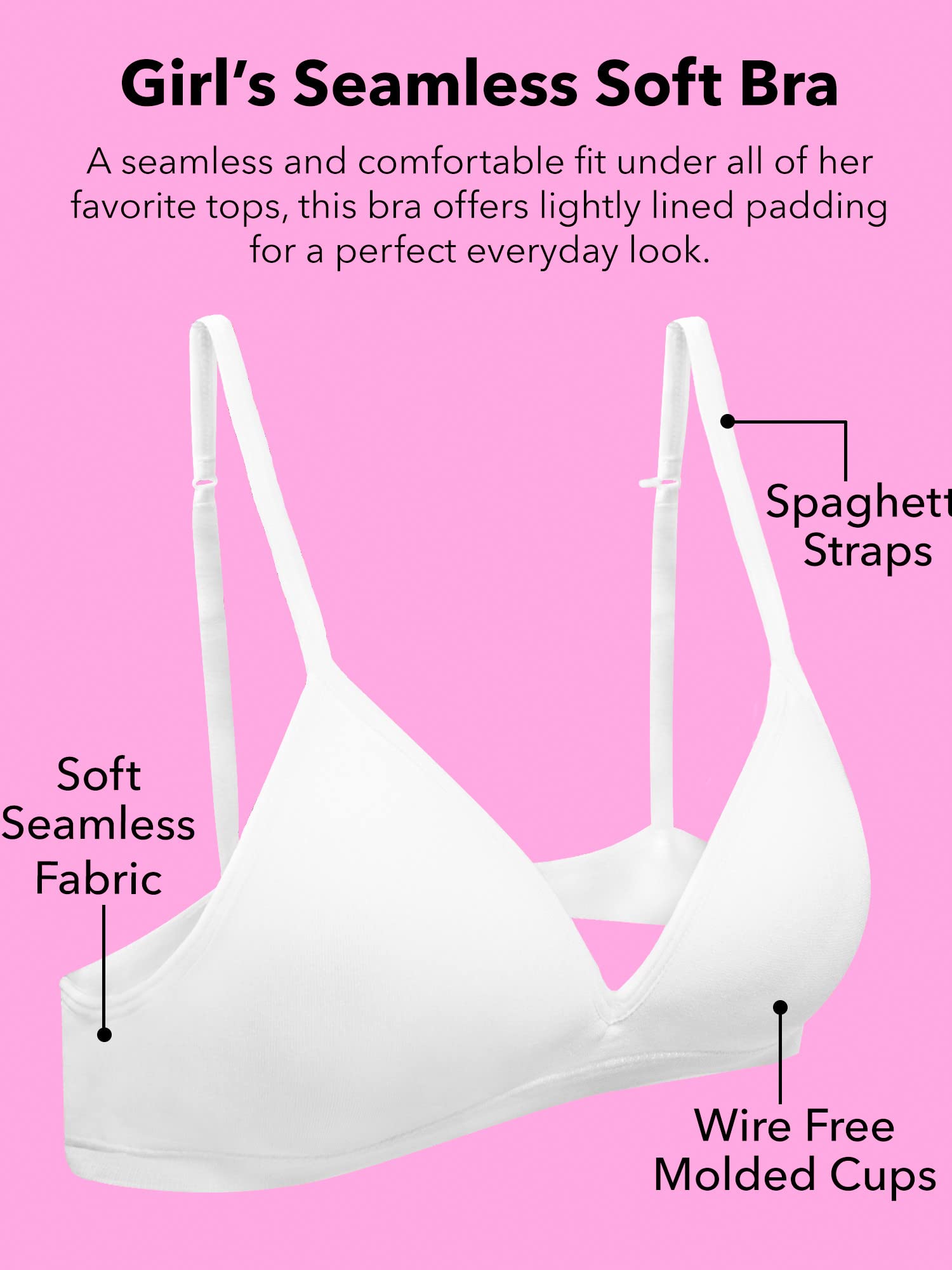 Fruit of the Loom Girls' Seamless Soft Cup Bra 2-Pack - Comfortable Wireless Bras for Teens & Tweens - Perfect for School, Sports & Everyday Wear