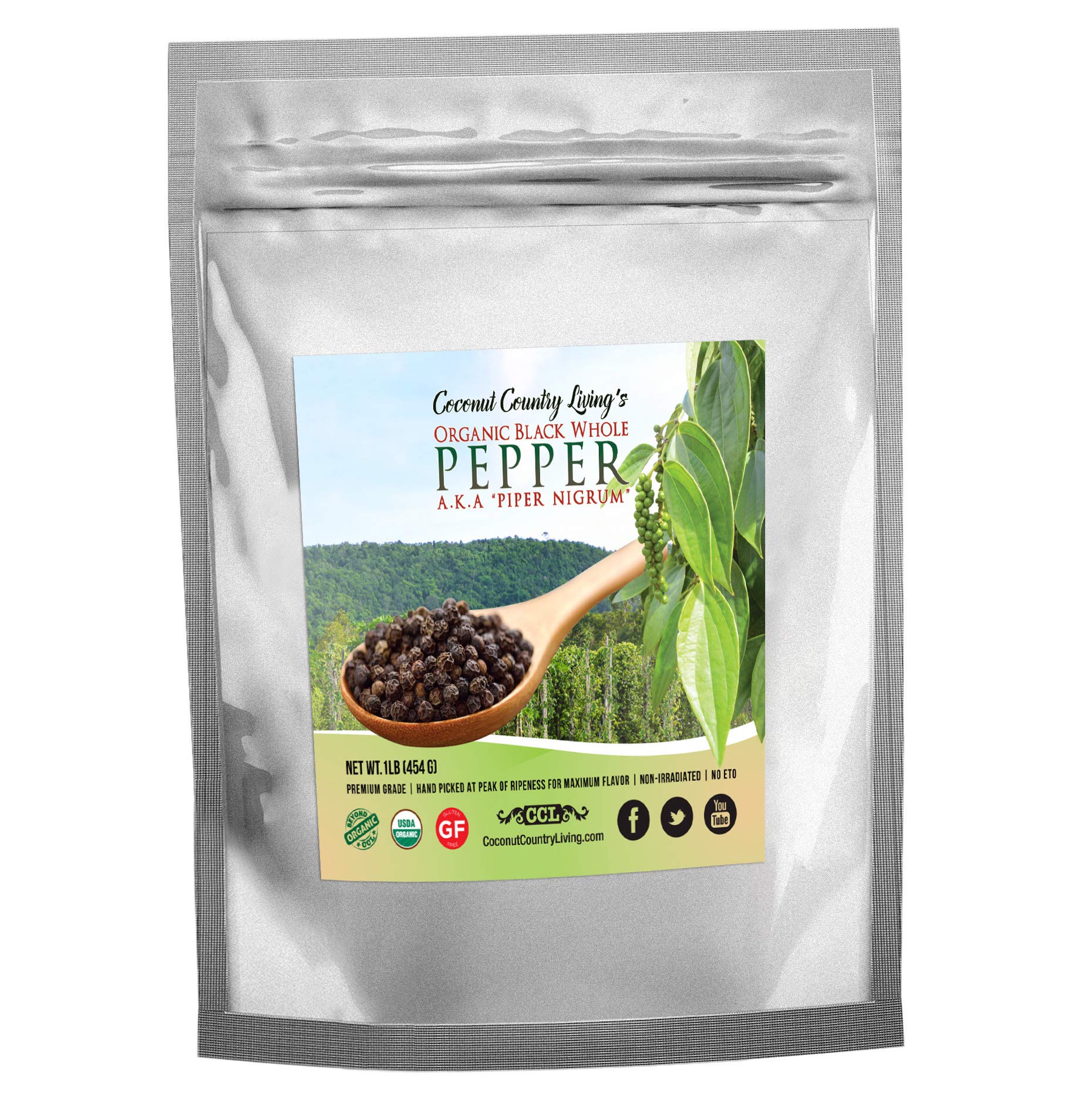 Premium Organic Whole Black Peppercorns - Fair Trade, Non-GMO, 16oz (1lb) - Perfect for Pepper Grinder Refill & Gourmet Cooking - Ideal for Steak, Pasta, Salads & Home Kitchen Use