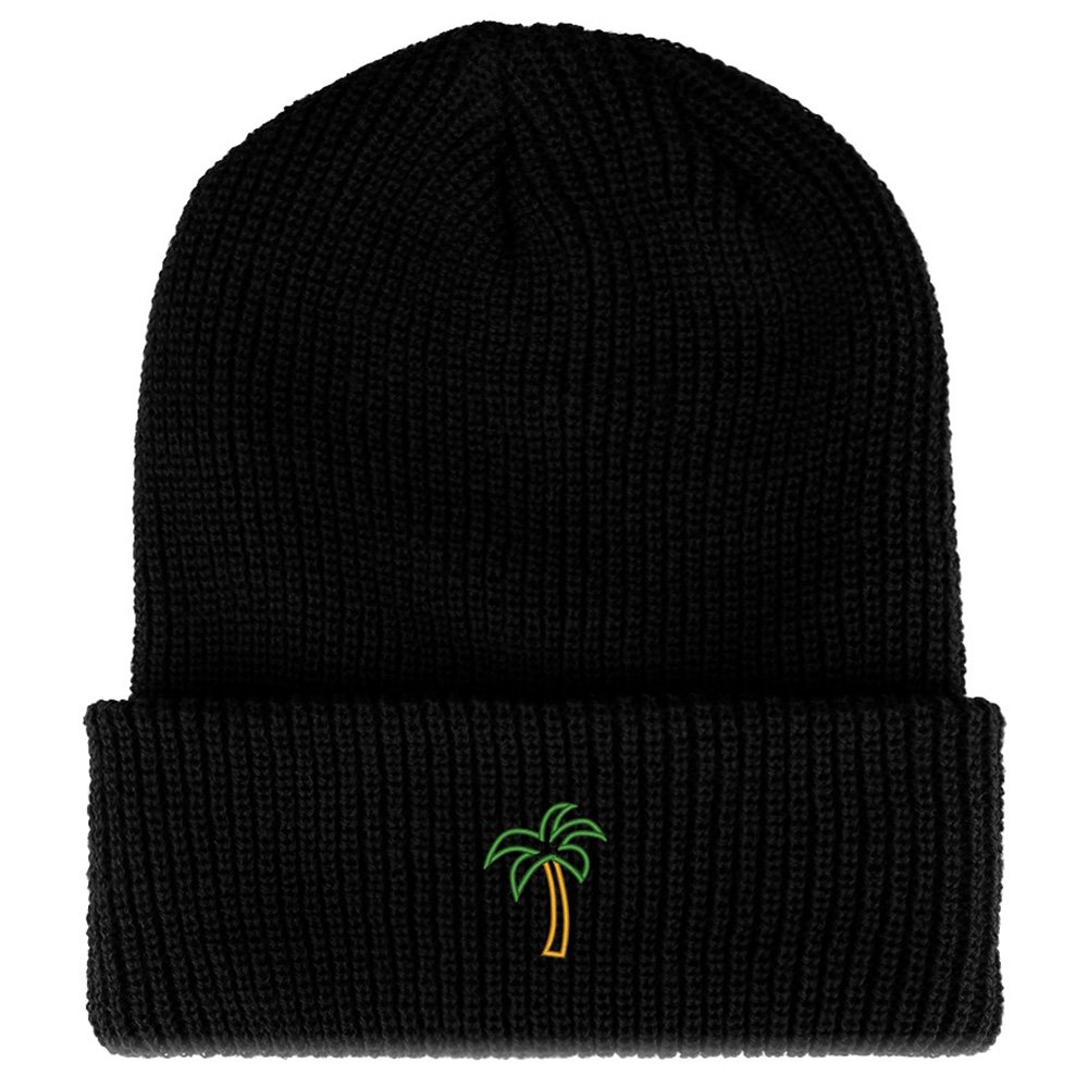 Trendy Palm Tree Embroidered Ribbed Cuff Knit Beanie for Women & Men - Winter Warm Hat for Outdoor Activities, Beach, and Street Fashion
