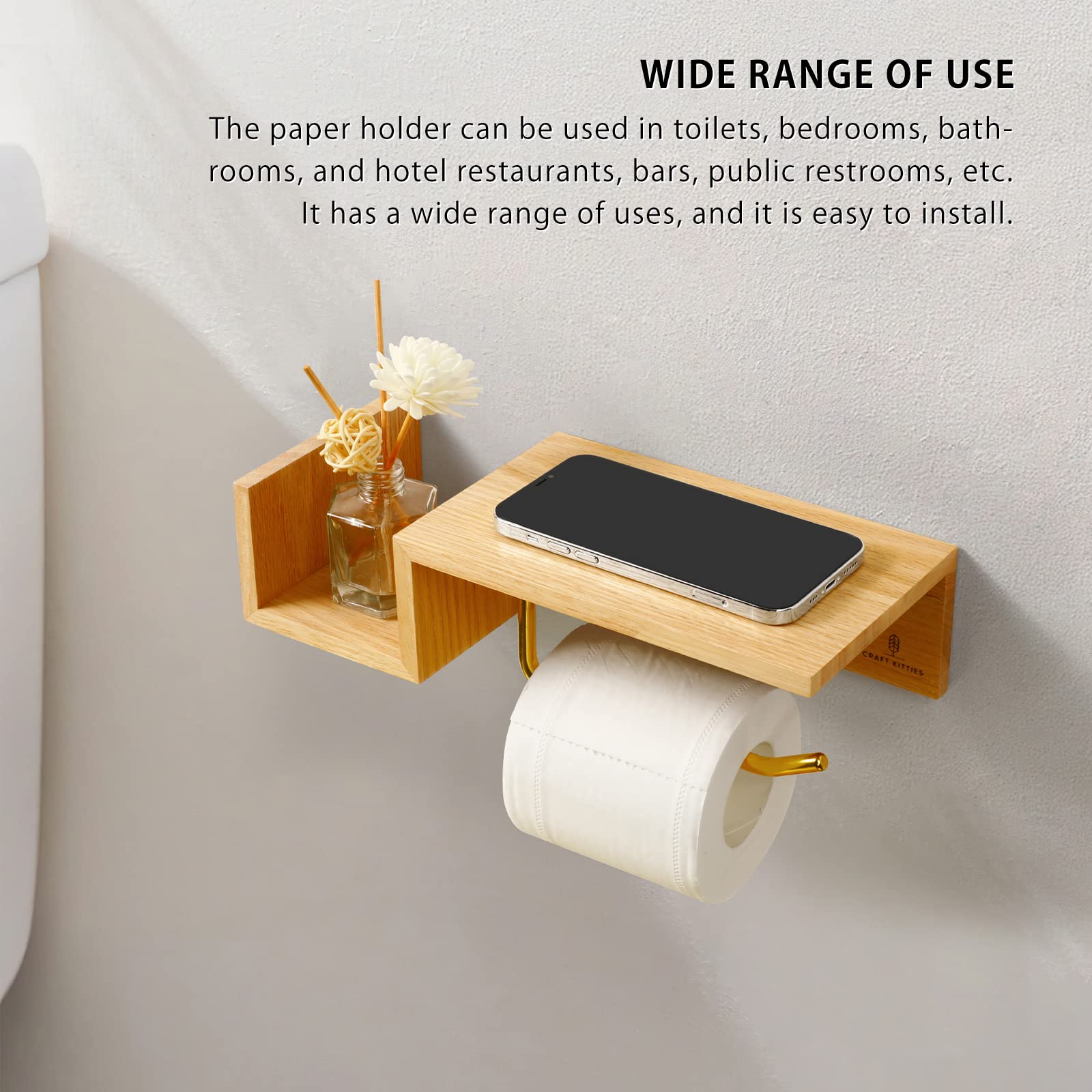 Red Oak Wood Toilet Paper Holder with Shelf - Wall Mounted Bathroom Storage Organizer for Toilet Rolls, Tissues & Bath Essentials - Rustic Farmhouse Decor for Powder Rooms & Guest Baths