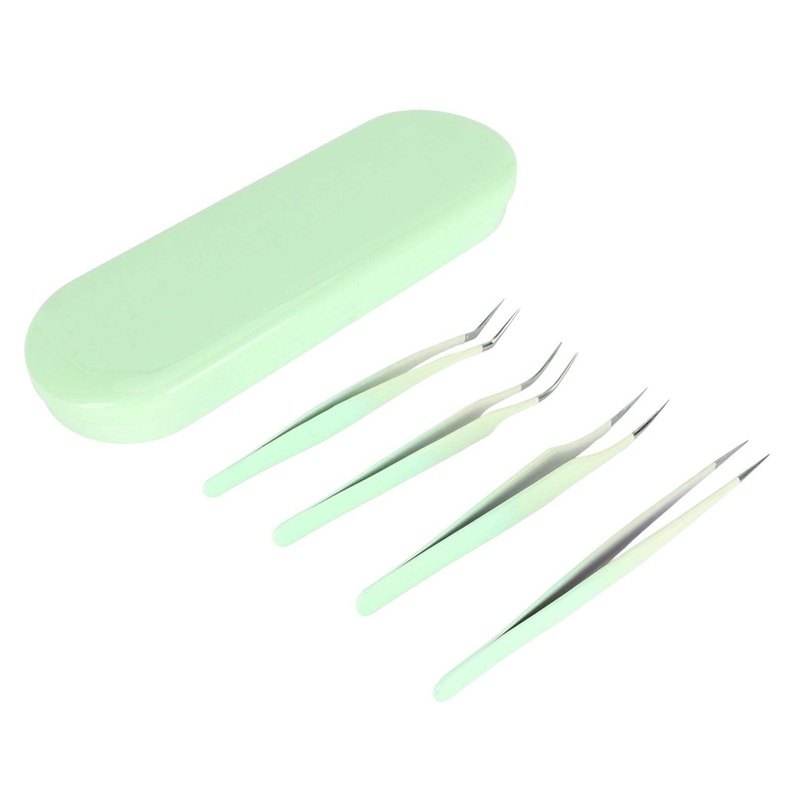 Professional 4Pcs Eyelash Extension Tweezers Kit - High Hardness Stainless Steel, Smooth & Ergonomic Design for Perfect Lash Application | Ideal for Home Use, Salon Professionals & Party Makeup (Green)